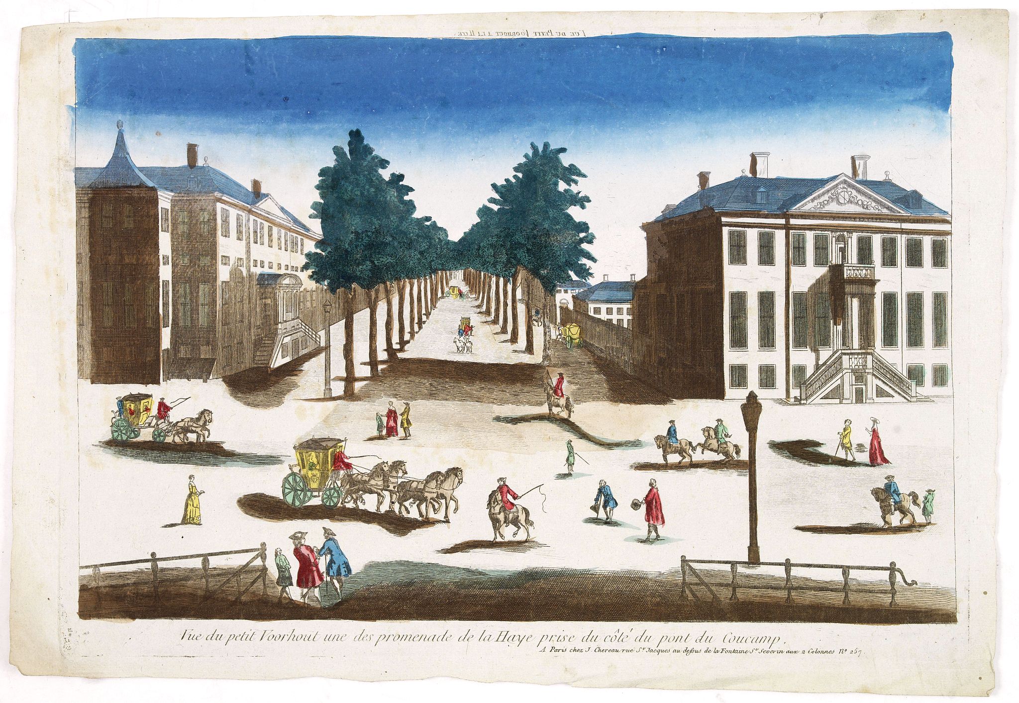 CHEREAU, J., Vue du petit Voorhout une des promenades de La Haye prise du coté du pont Coucamp., antique map, old maps