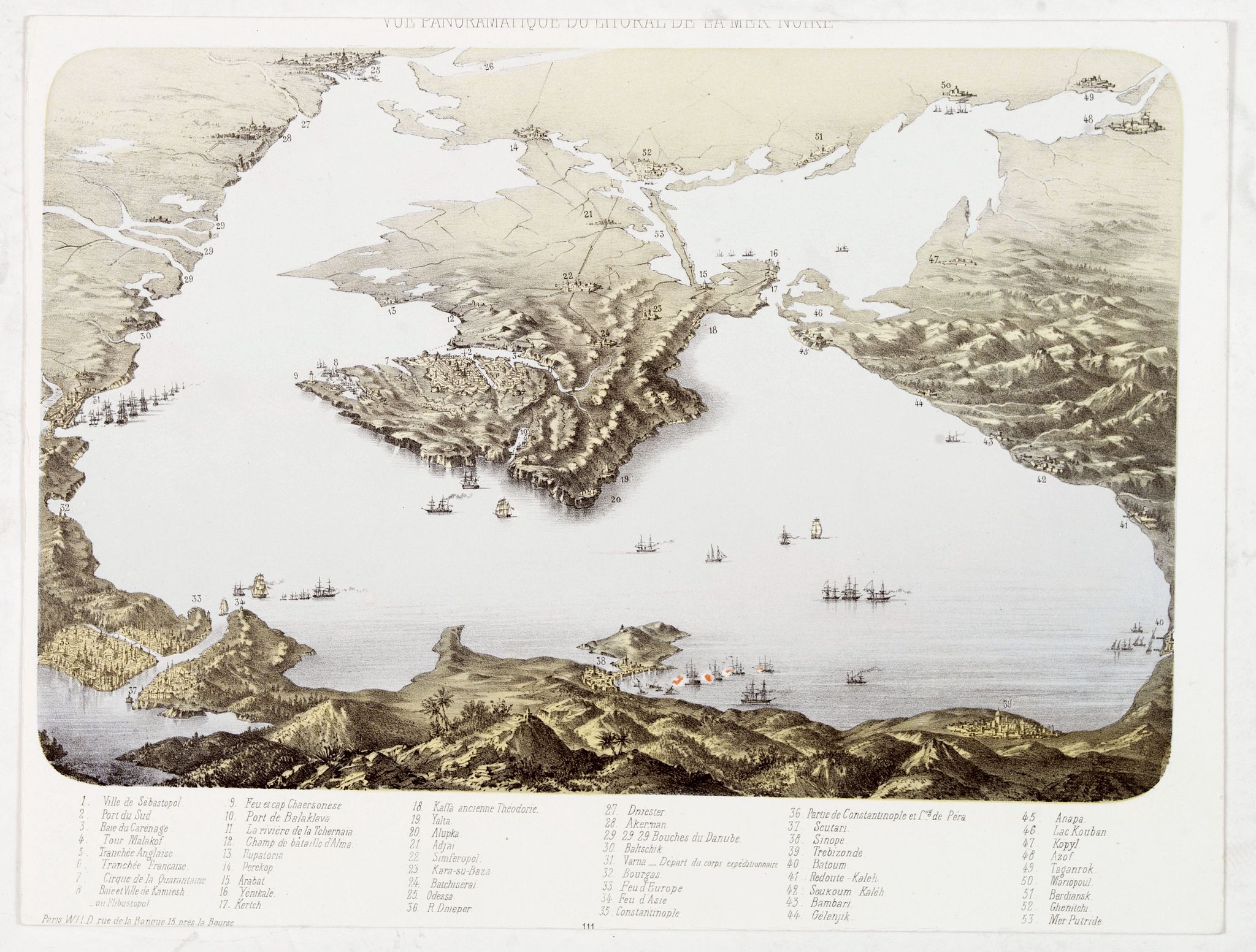 LEMERCIER., Vue panoramique du litoral de la Mer Noir., antique map, old maps