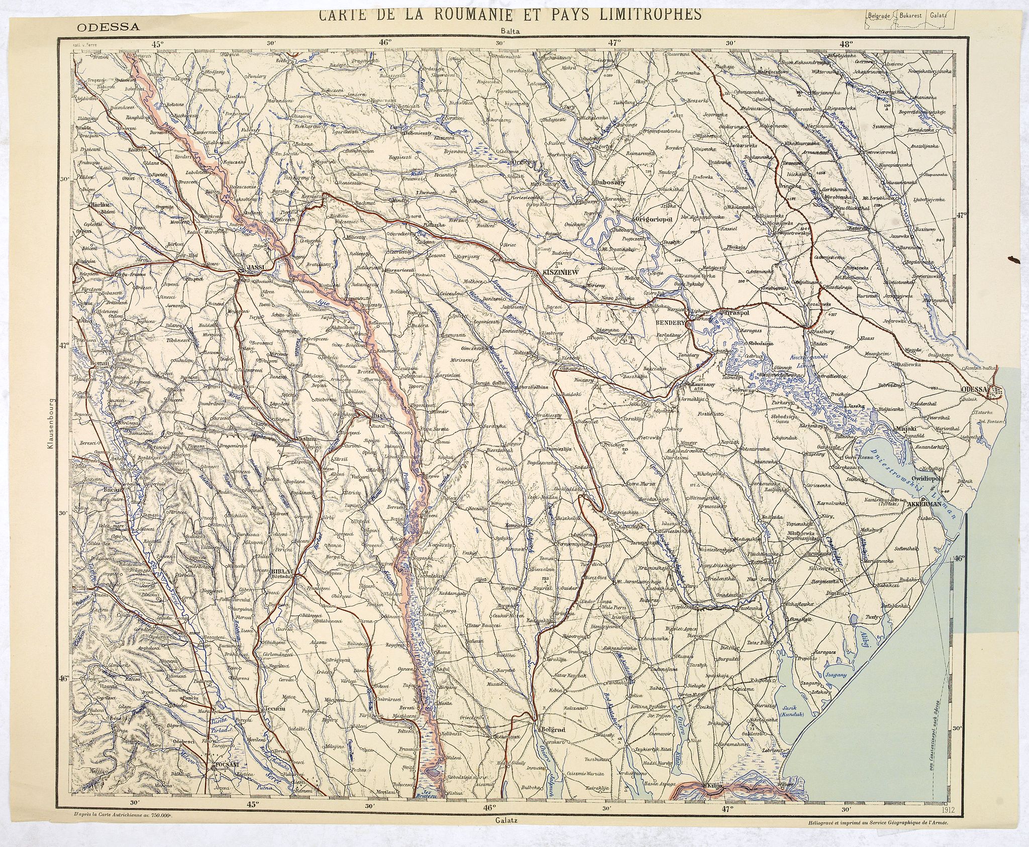 SERVICE GEOGRAPHIQUE DE L'ARMEE., Carte de la Roumanie et Pays limitrophes. Balta. ODESSA., antique map, old maps