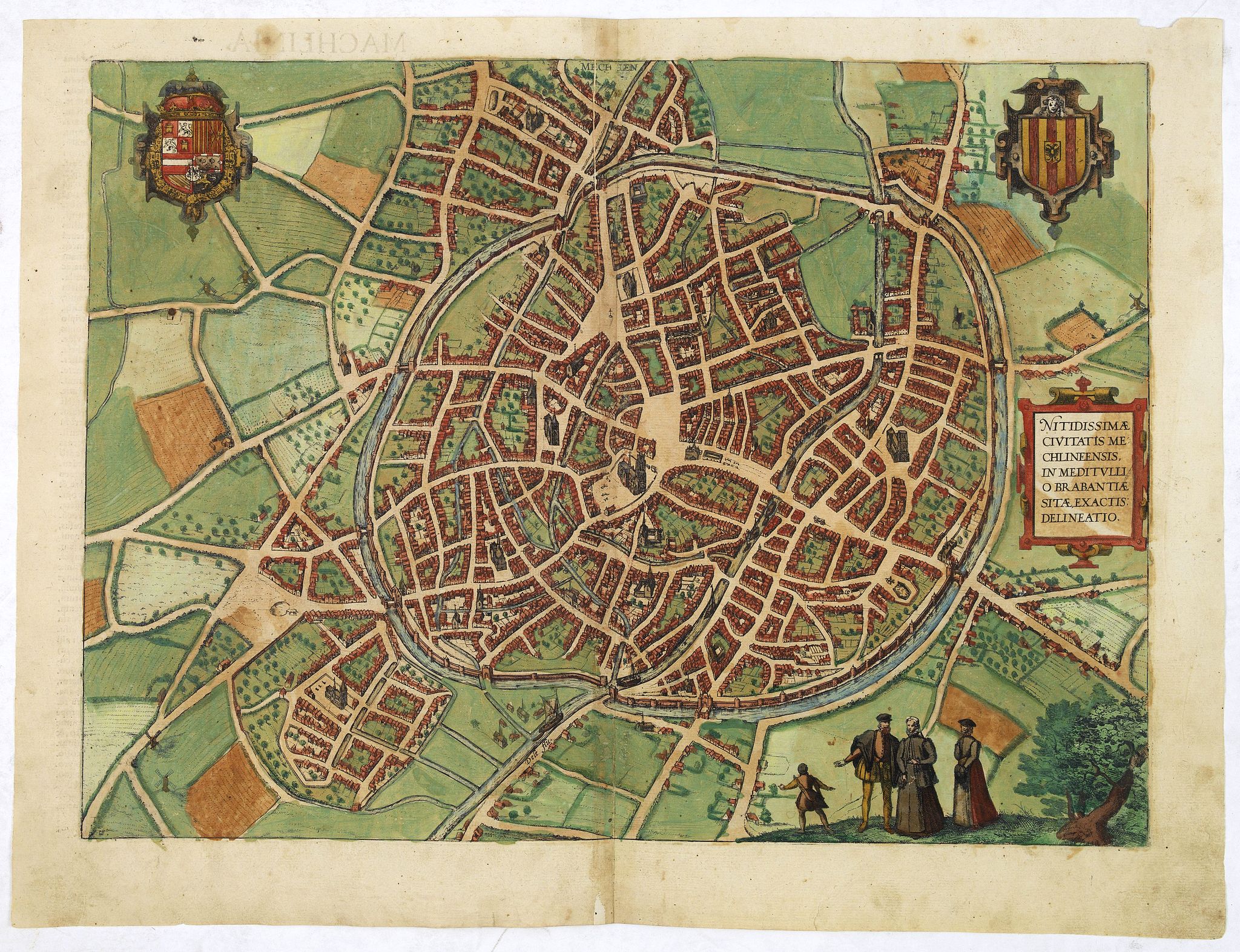 BRAUN,G. / HOGENBERG, F., Nitidissimae Civitatis Mechlineensis in meditullio Brabantiae sitae, exactis: delineatio. (Mechelen), antique map, old maps
