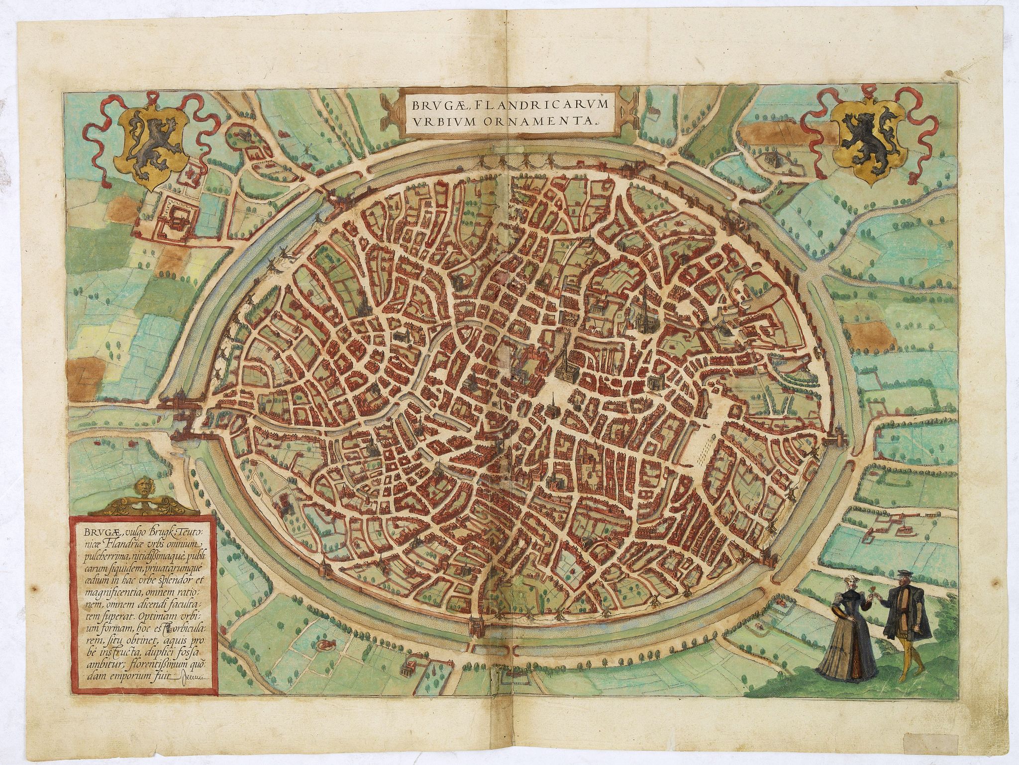 BRAUN,G. / HOGENBERG, F., Brugae, Flandricarum Urbium Ornamenta. (Brugge), antique map, old maps