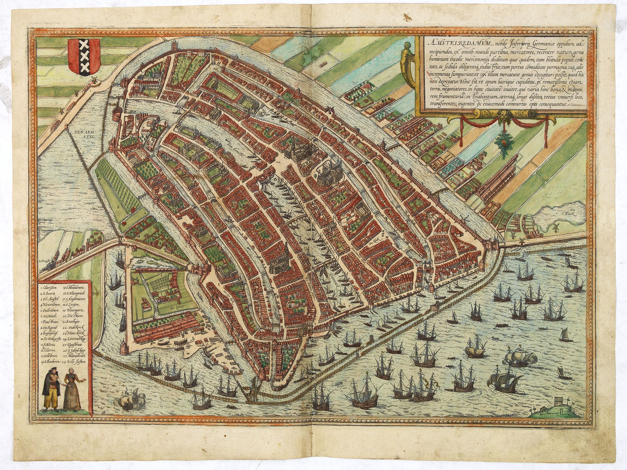 BRAUN,G. / HOGENBERG, F., Amstelredamum, Nobile Inferioris Germaniae Oppidum . . . (Amsterdam), antique map, old maps