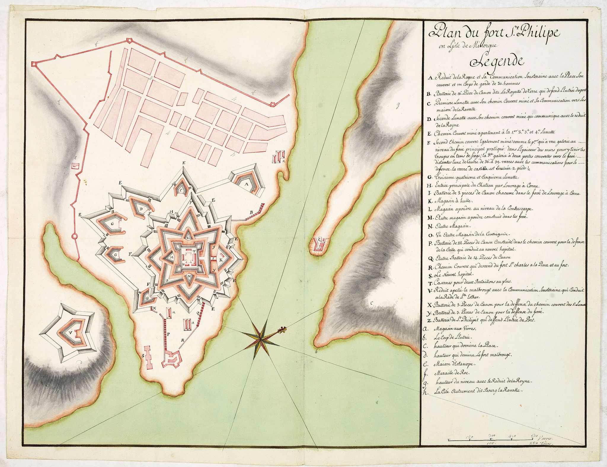 ANONYMOUS, .Plan du fort St. Philipe en l’isle de Minorque. . ., antique map, old maps