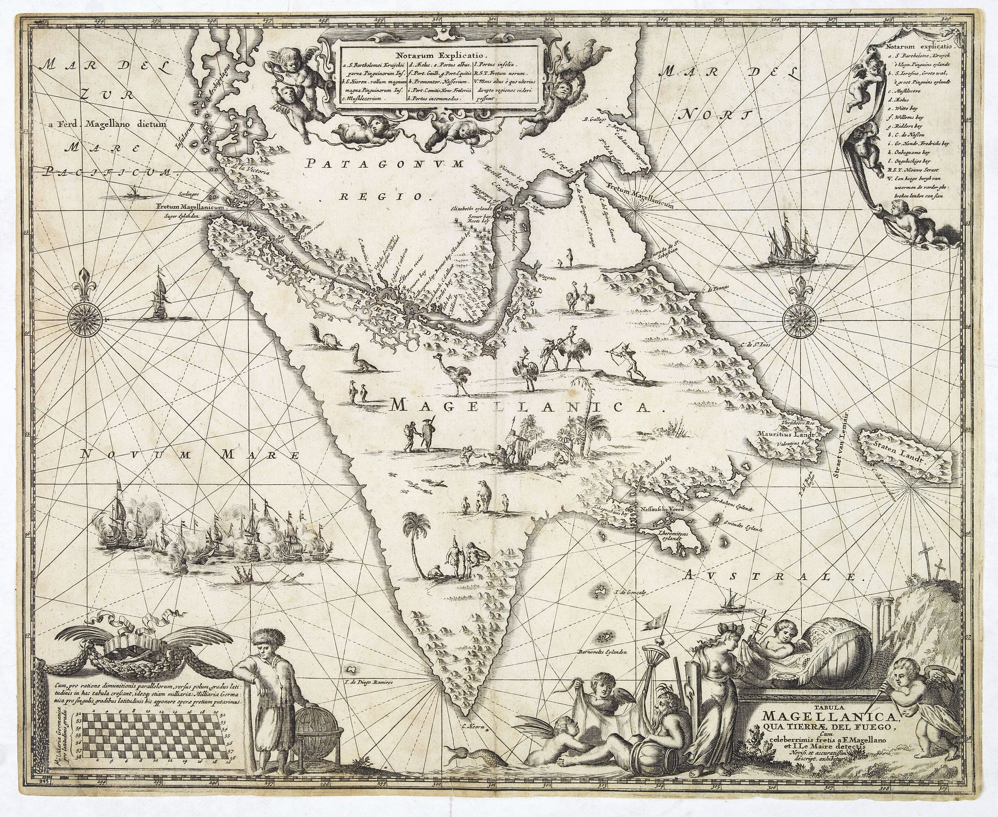 MONTANUS, A., Tabula Magellanica qua tierrae del Fuego. . ., antique map, old maps