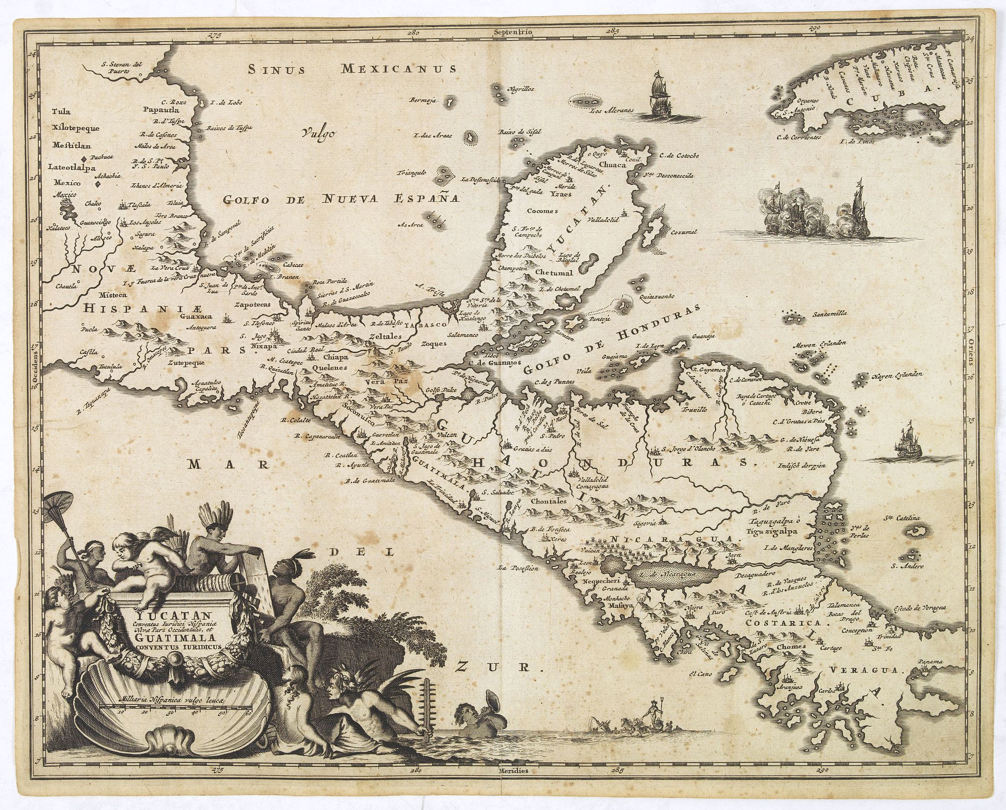 MONTANUS, A., Yucatan . . . Et Guatimala Conventus Iuridicus., antique map, old maps