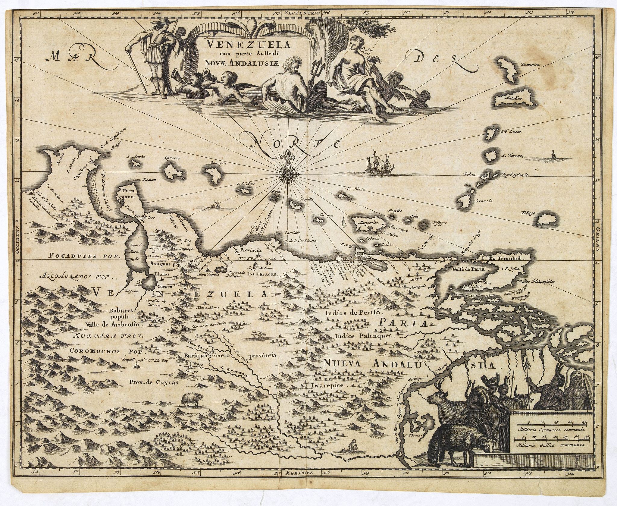 MONTANUS, A., Venezuela cum parte Australi Novae Andalusiae., antique map, old maps