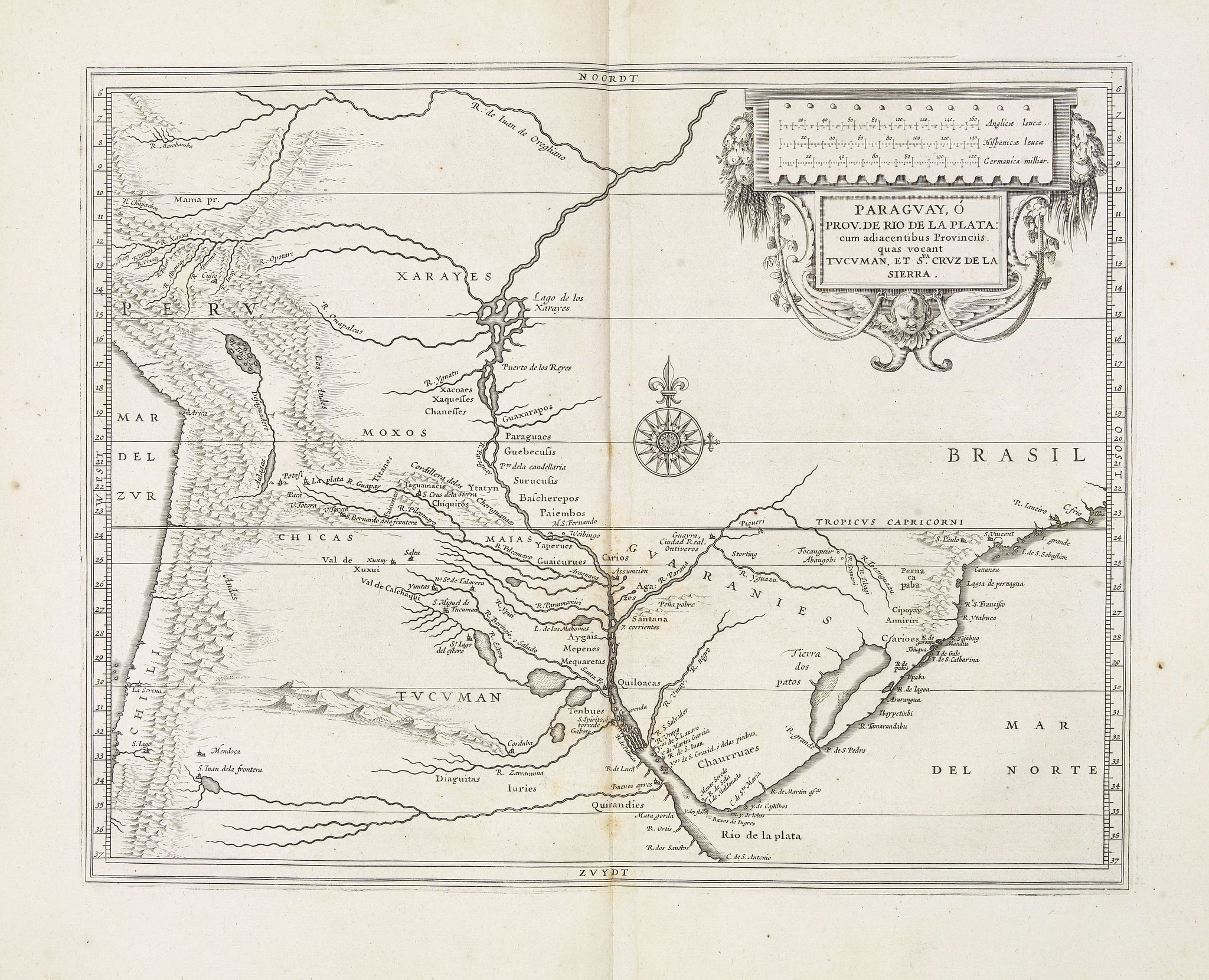 LAET, DE J. / GERITSZ, H., Ó Prov. De Rio De La Plata: cum adiacentibus Provinciis. quas vocant Tvcvman Et Sta. Cruz De La Sierra., antique map, old maps