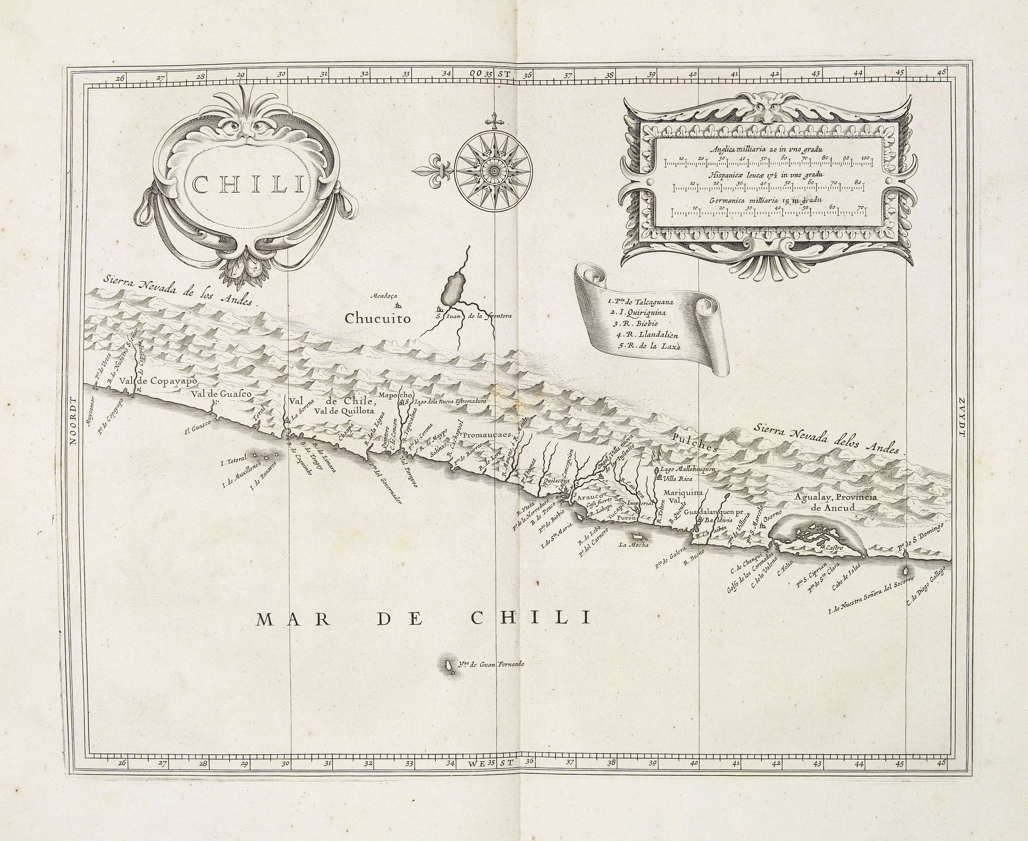 LAET, DE J. / GERITSZ, H., Chili., antique map, old maps