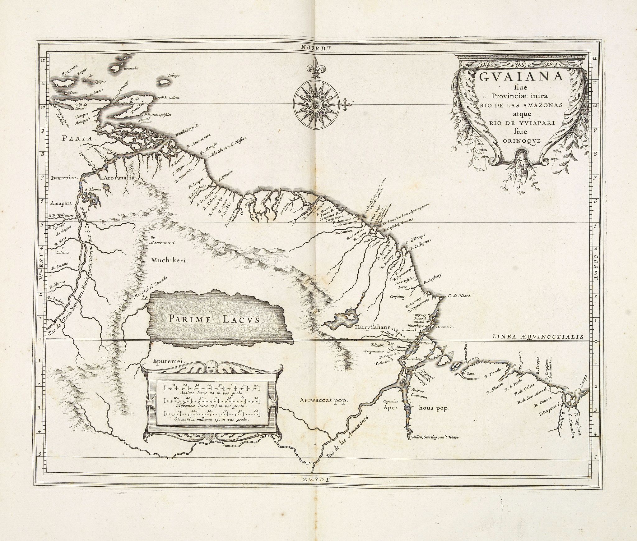 LAET, DE J. / GERITSZ, H., Guaiana sive Provinciae intra Rio De Las Amazonas atque Rio De Yviapari sive Orinoque., antique map, old maps