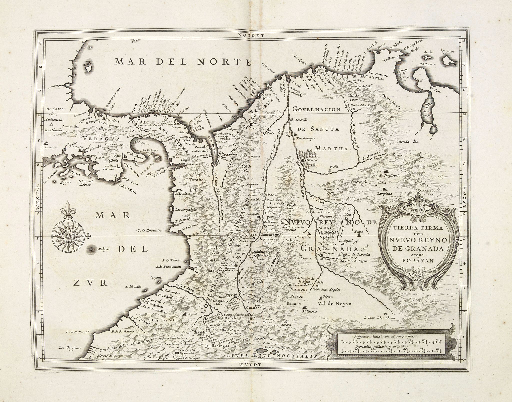 LAET, DE J. / GERITSZ, H., Terra Firma item Nuevo Reyno De Granada atque Popayan., antique map, old maps