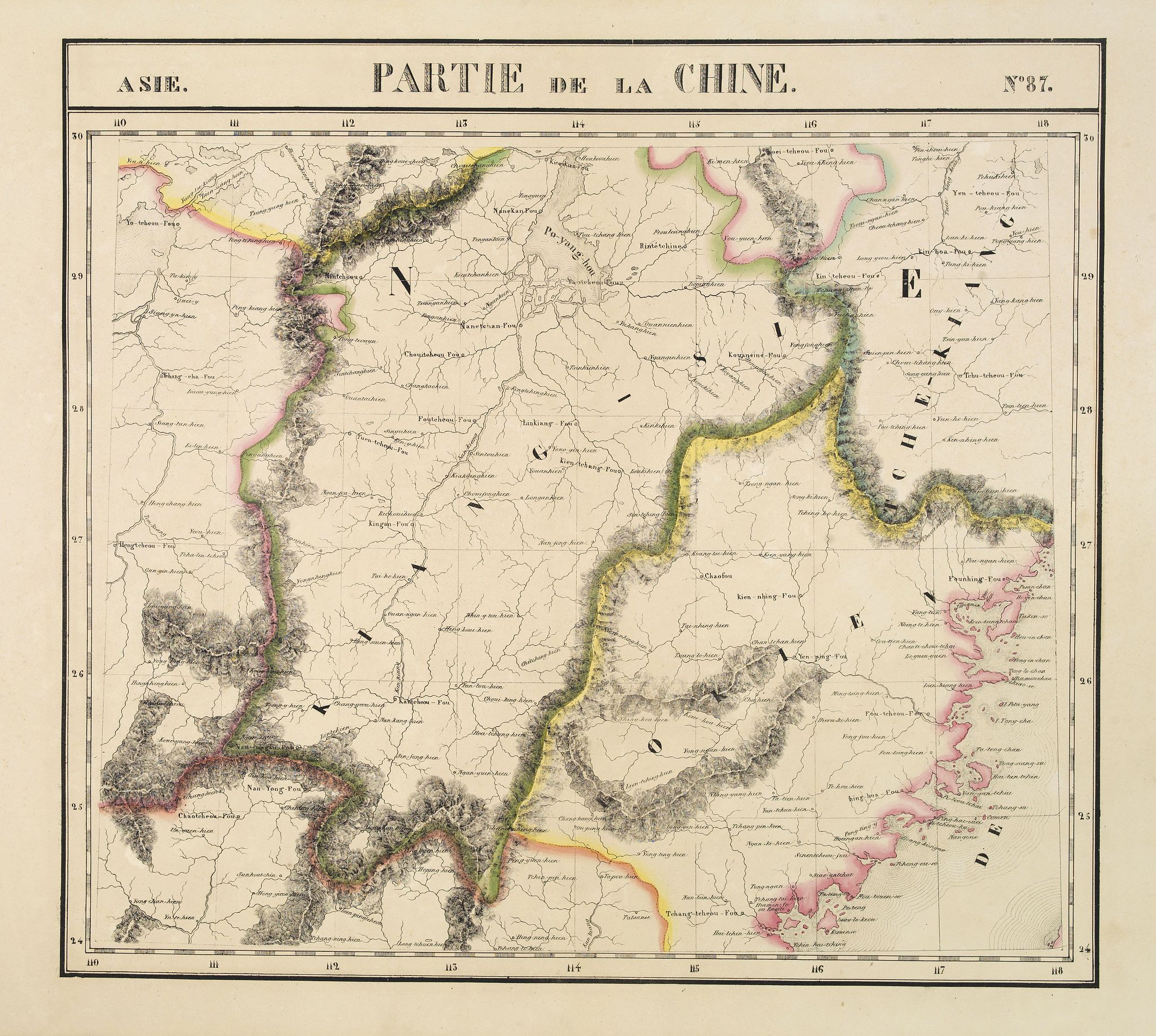 VANDERMAELEN, Ph., Partie de la Chine N°87. (Covers Jiangxi, Fujian and parts of Zhejiang, Guangdong, Hunan and Hubei.), antique map, old maps