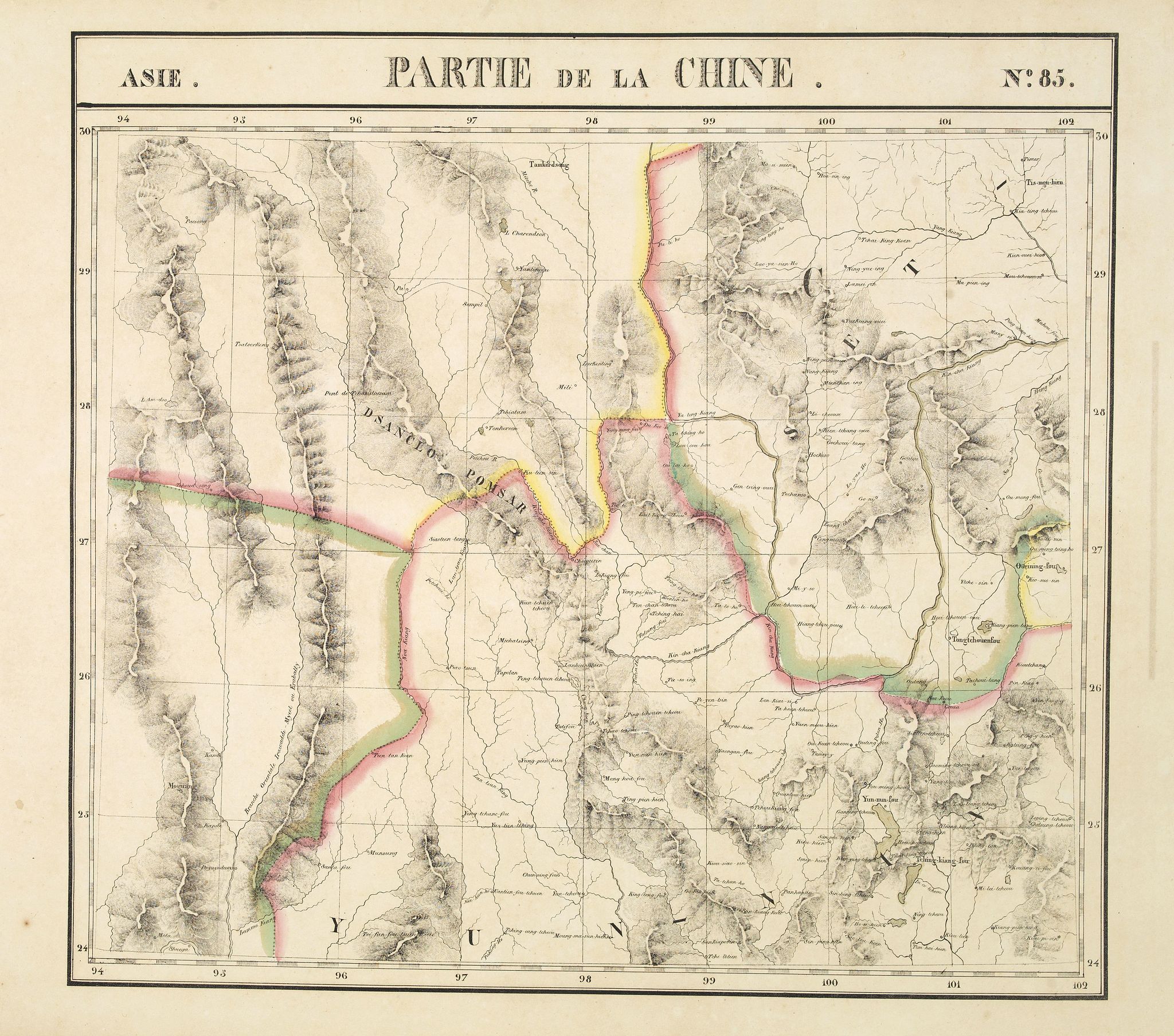 VANDERMAELEN, Ph., Partie de la Chine N°85. (Covers northeastern India, northern Burma and parts of Tibet, Sichuan and Yunnan.), antique map, old maps