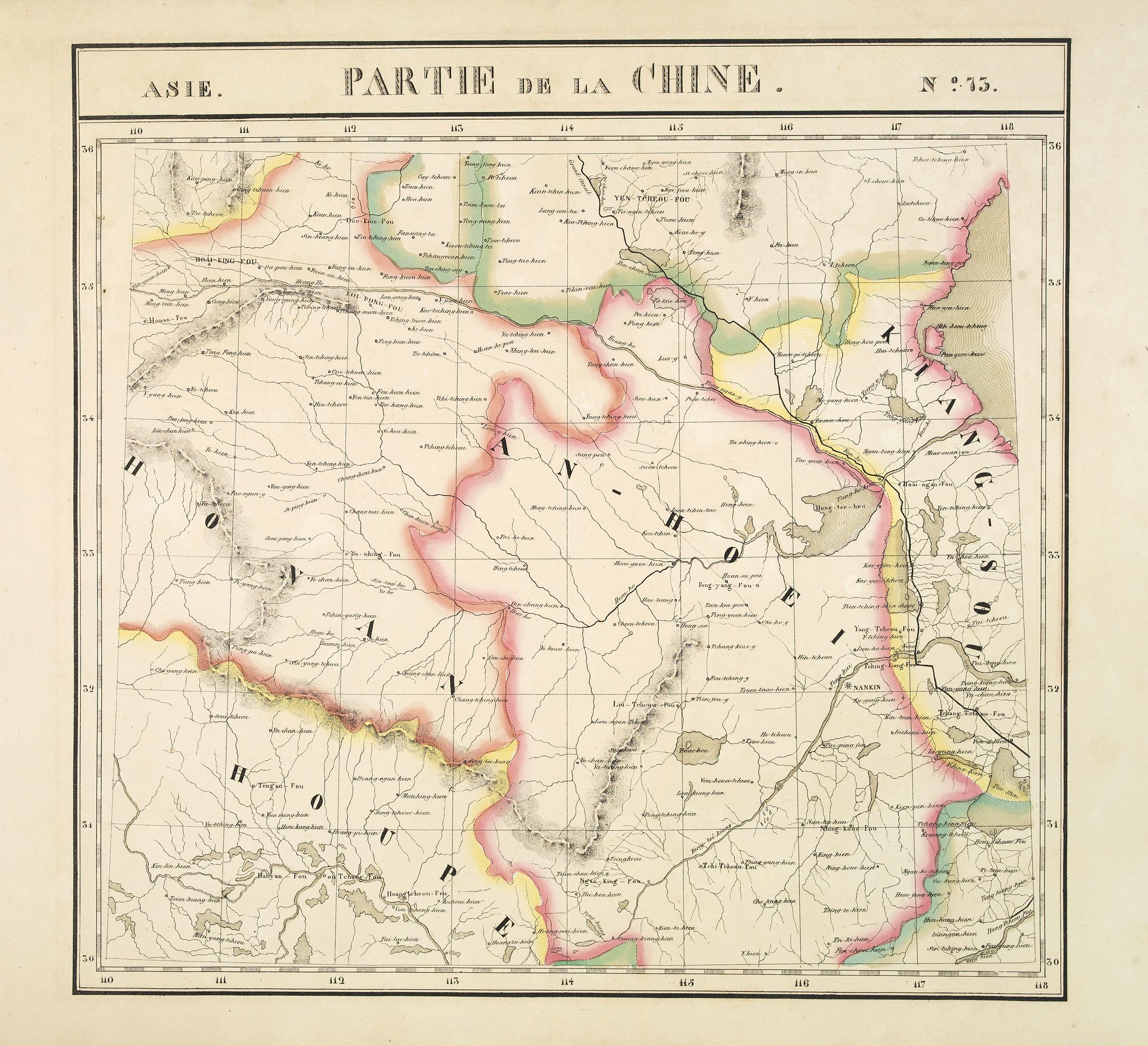 VANDERMAELEN, Ph., Partie de la Chine N°73. (Covers parts of Hubei, Henan, Anhui, Jiangsu, Shanxi and Shandong provinces.), antique map, old maps