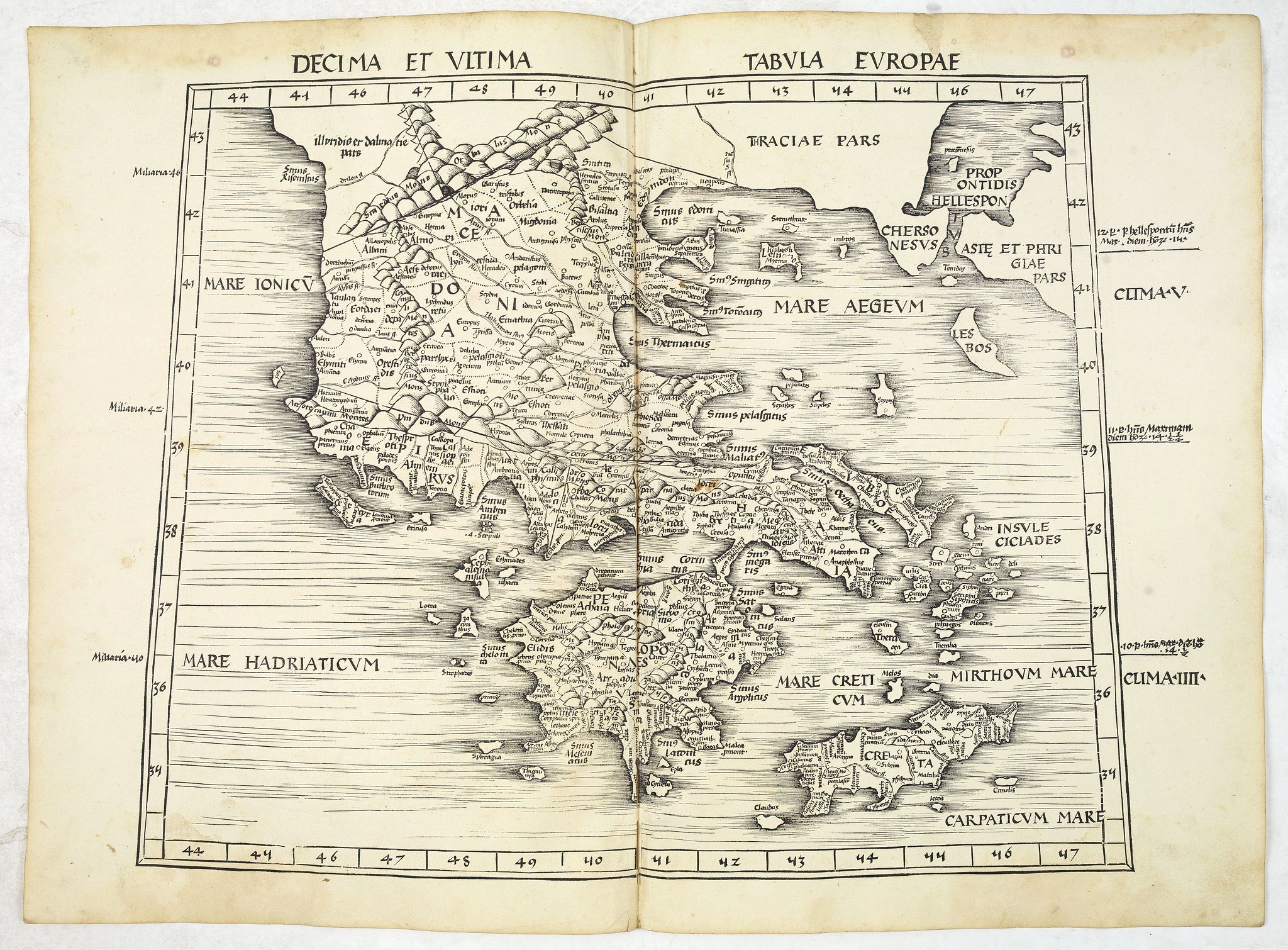 PTOLEMY, C. / WALDSEEMÜLLER, M., Decima et Ultima Tabula Europae. (Greece), antique map, old maps