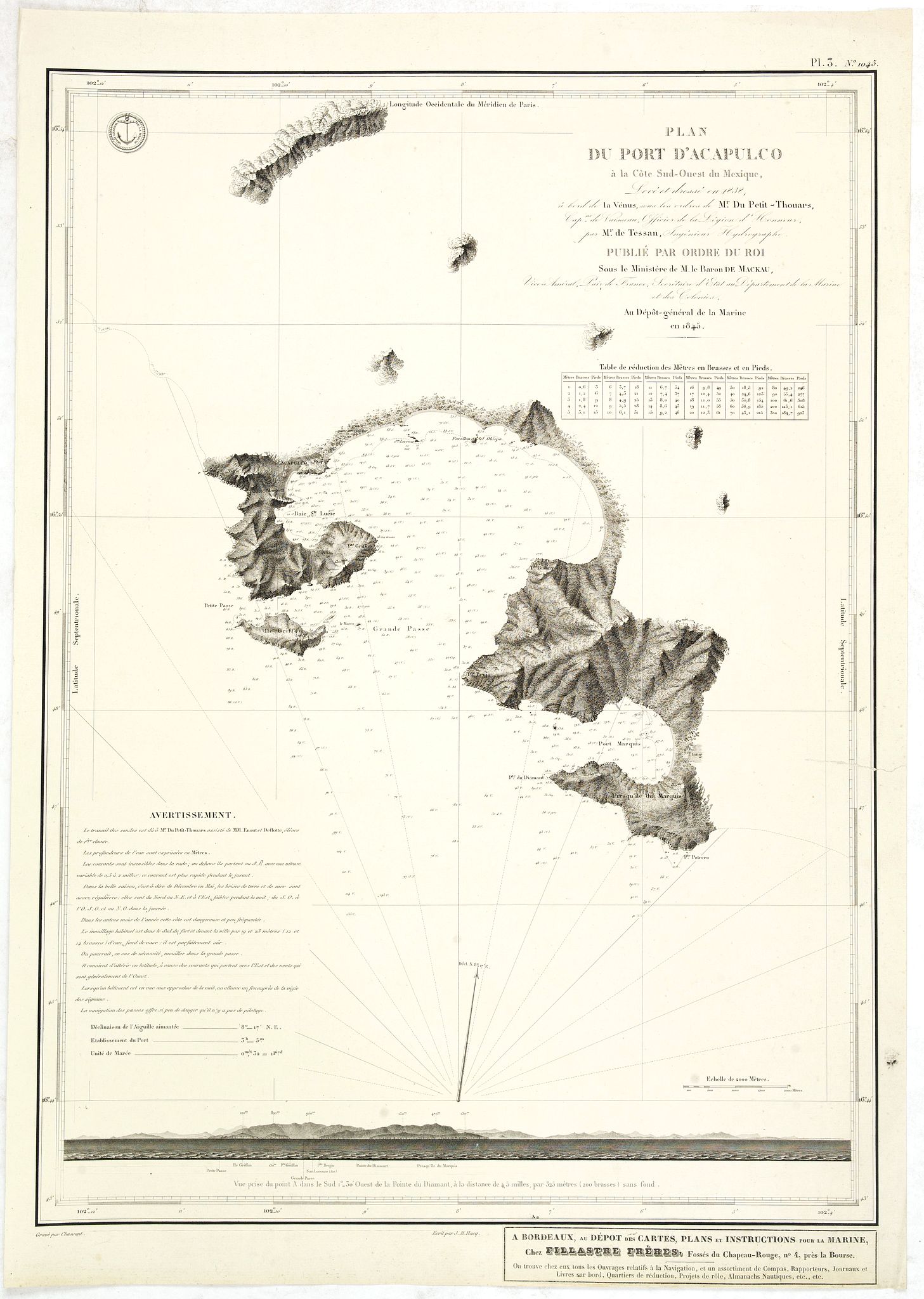 DÉPÔT GÉNÉRAL DE LA MARINE., Plan du Port d'Acapulco à la Côte Sud-Ouest du Mexique. . ., antique map, old maps
