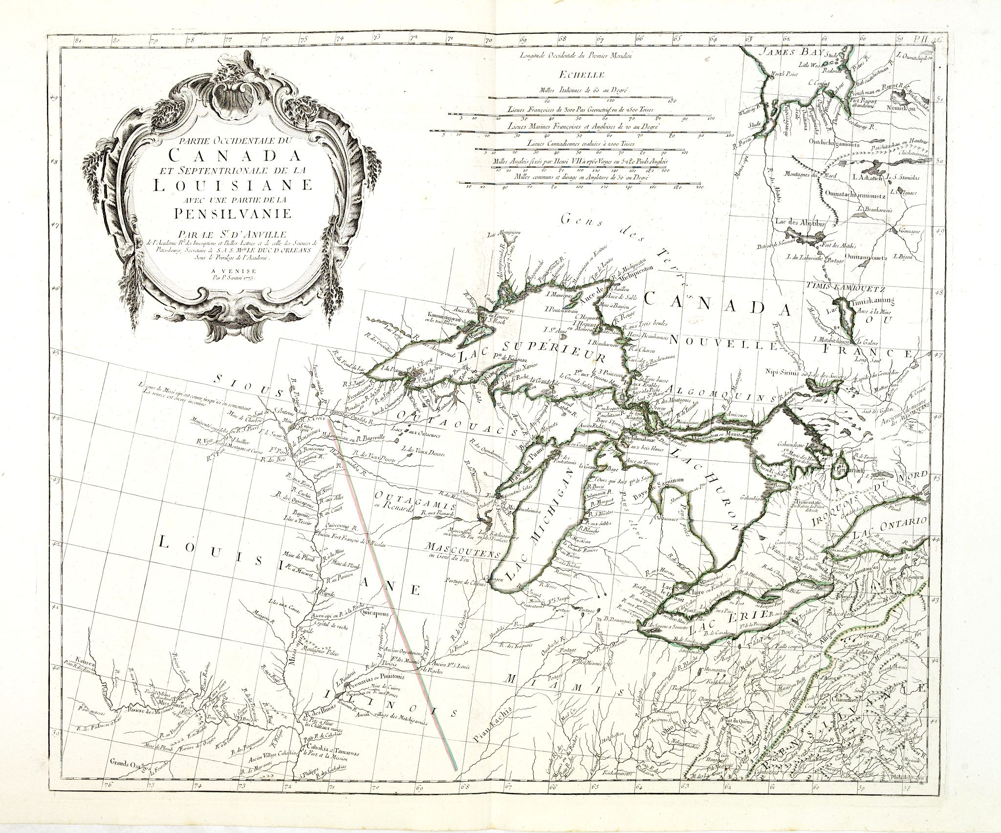 SANTINI, P. / REMONDINI, M., Partie Occidentale du Canada et Septentrionale de la Louisiane.., antique map, old maps