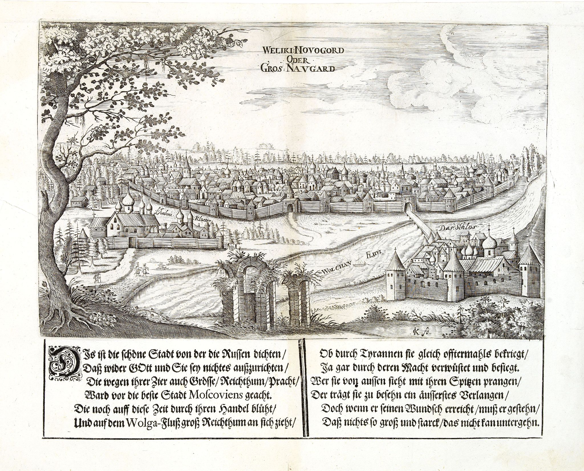 OLEARIUS, A., Weliki Novogord oder Gros-Navgard., antique map, old maps
