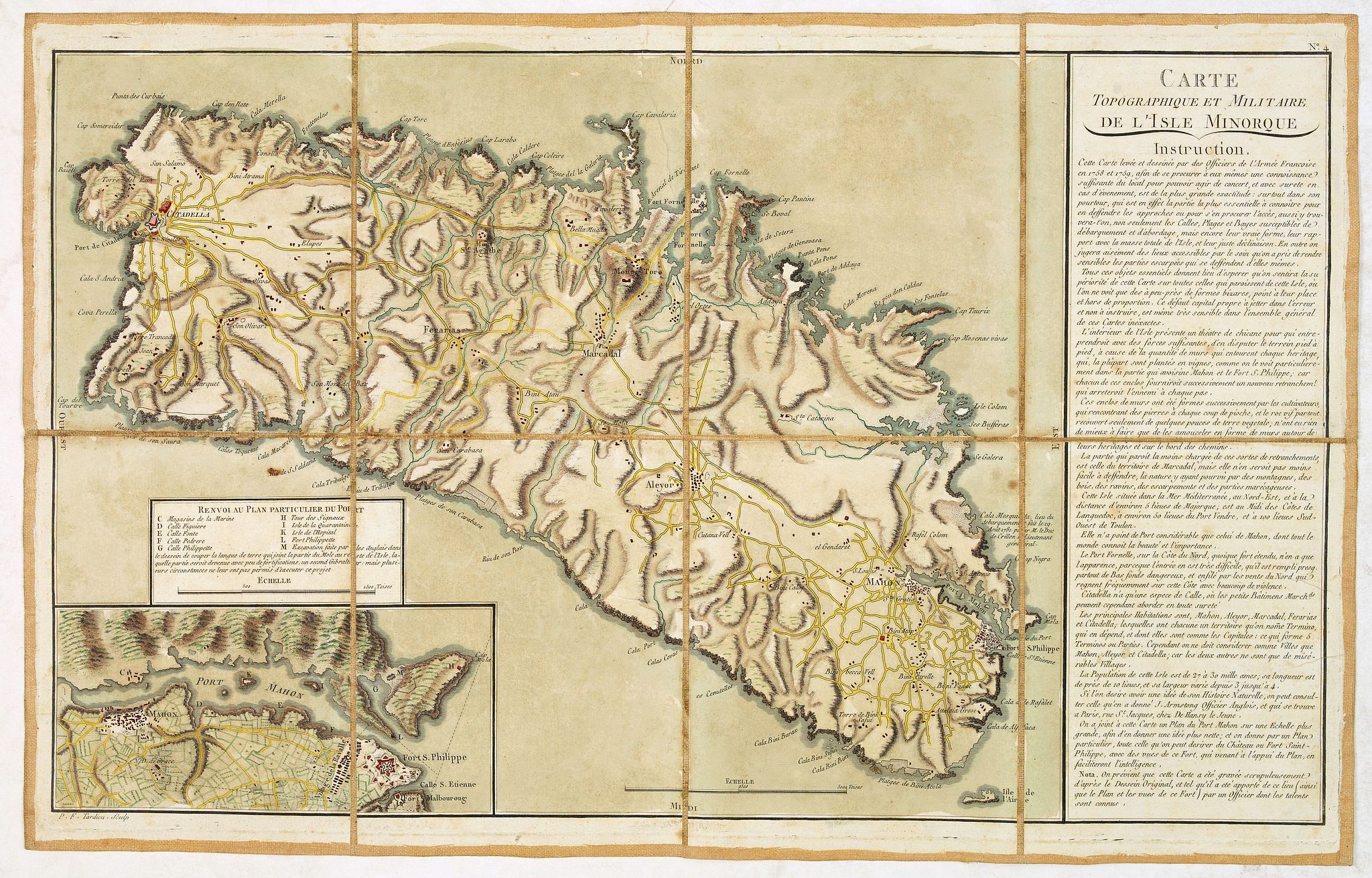 TARDIEU, P.F., Carte Topographique et Militaire de L’Isle Minorque., antique map, old maps
