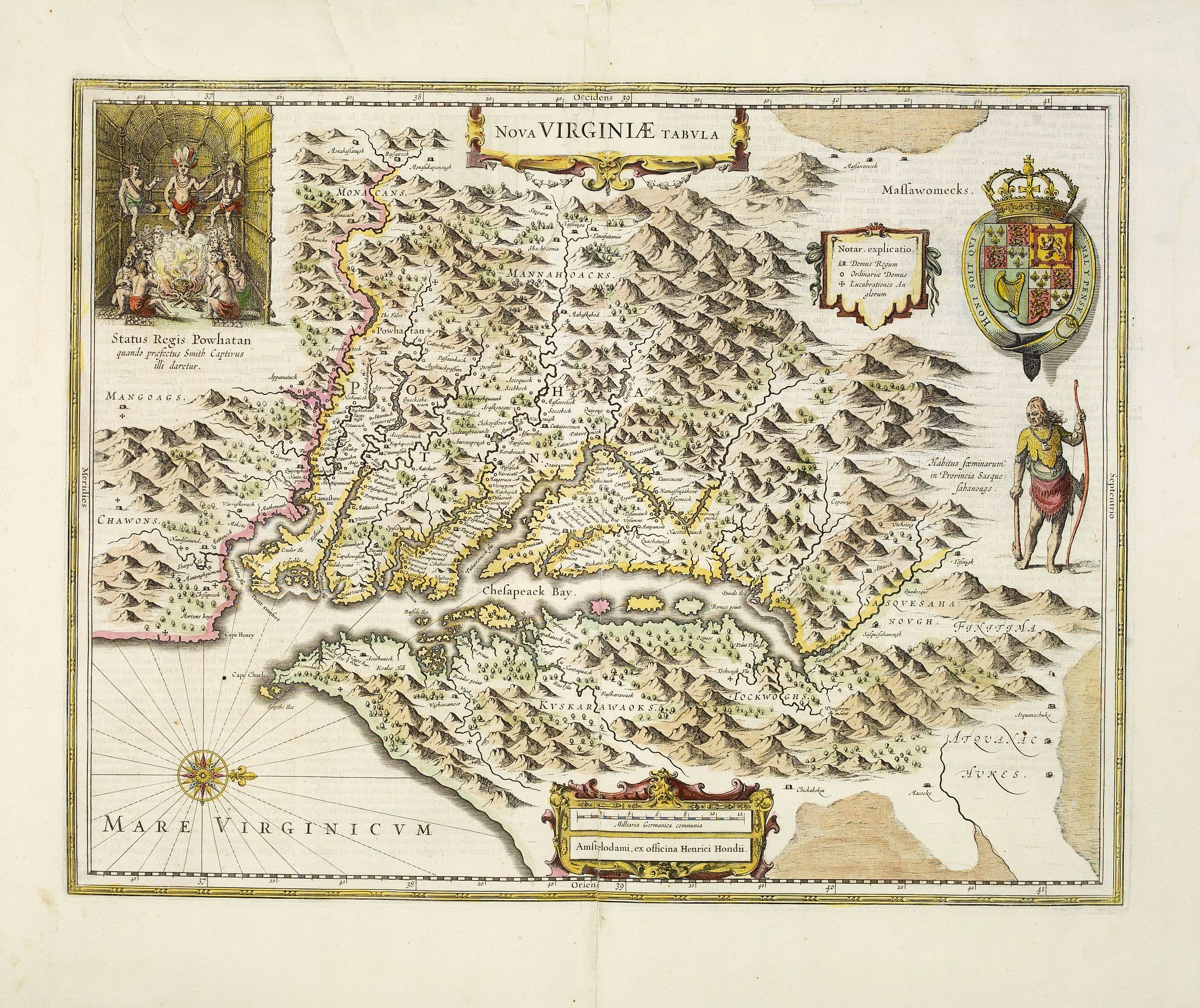 HONDIUS, H., Nova Virginiae Tabula., antique map, old maps