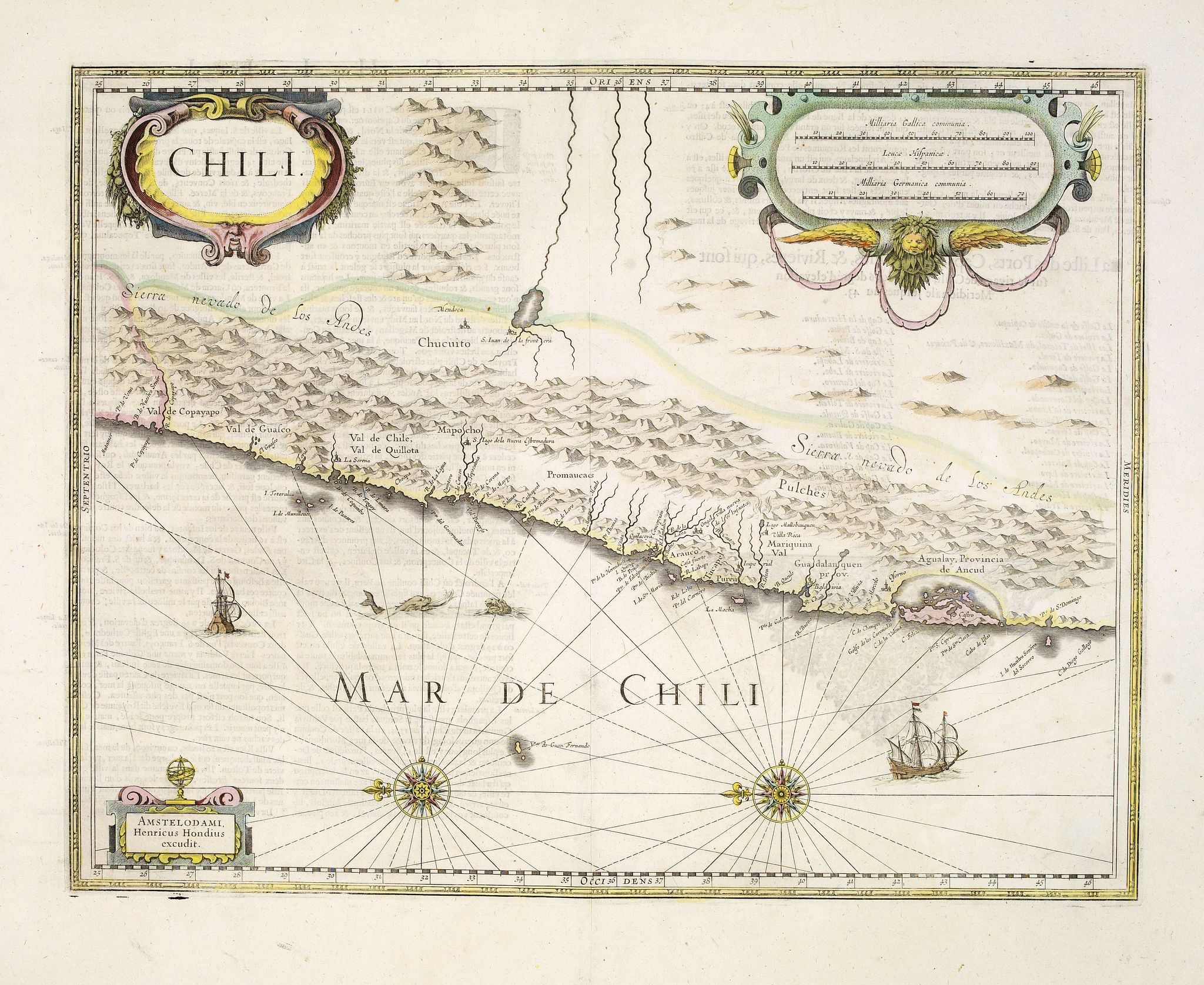 HONDIUS, H., Chili., antique map, old maps