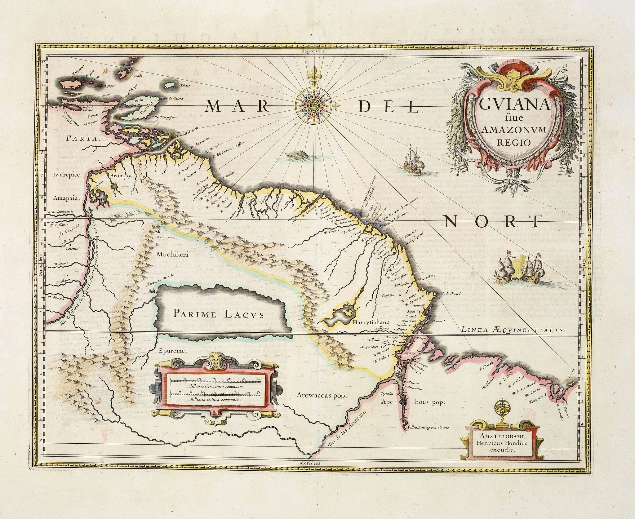 HONDIUS, H., Guiana sive Amazonum Regio., antique map, old maps