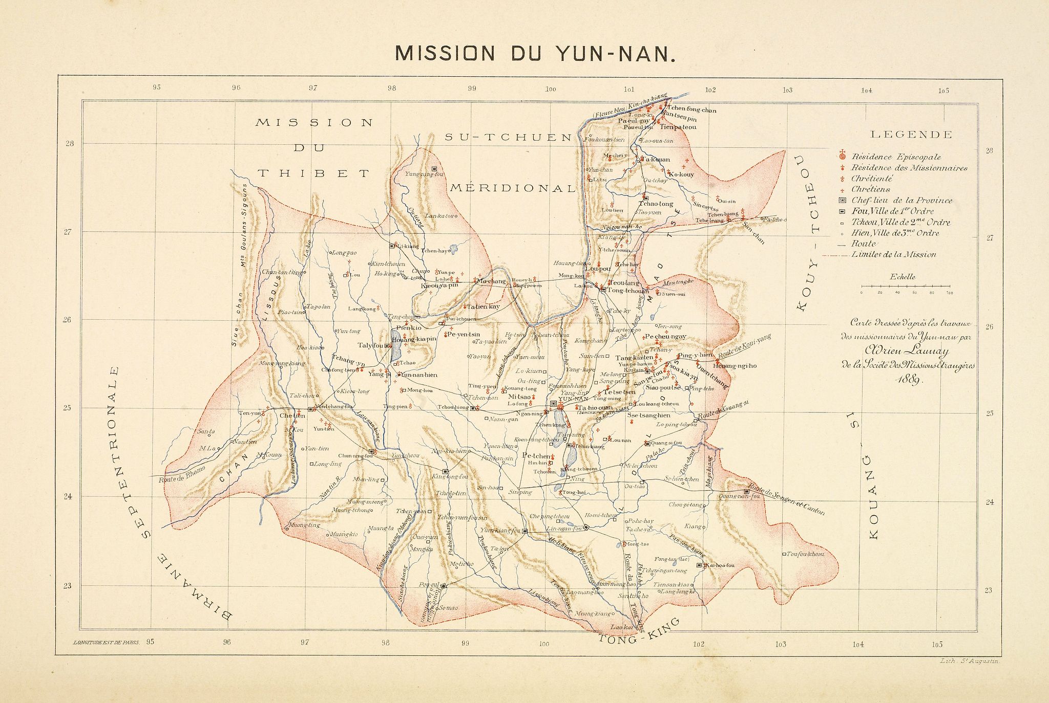 LAUNAY, A., Mission du Yun-Nan., antique map, old maps