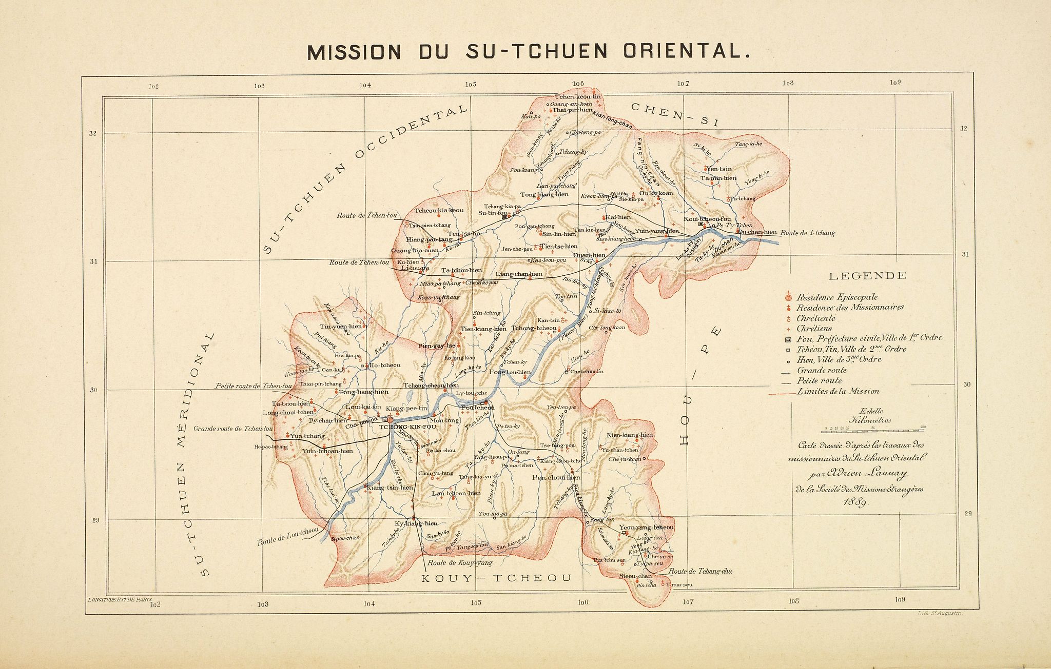 LAUNAY, A., Mission du Su-Tchuen Oriental., antique map, old maps