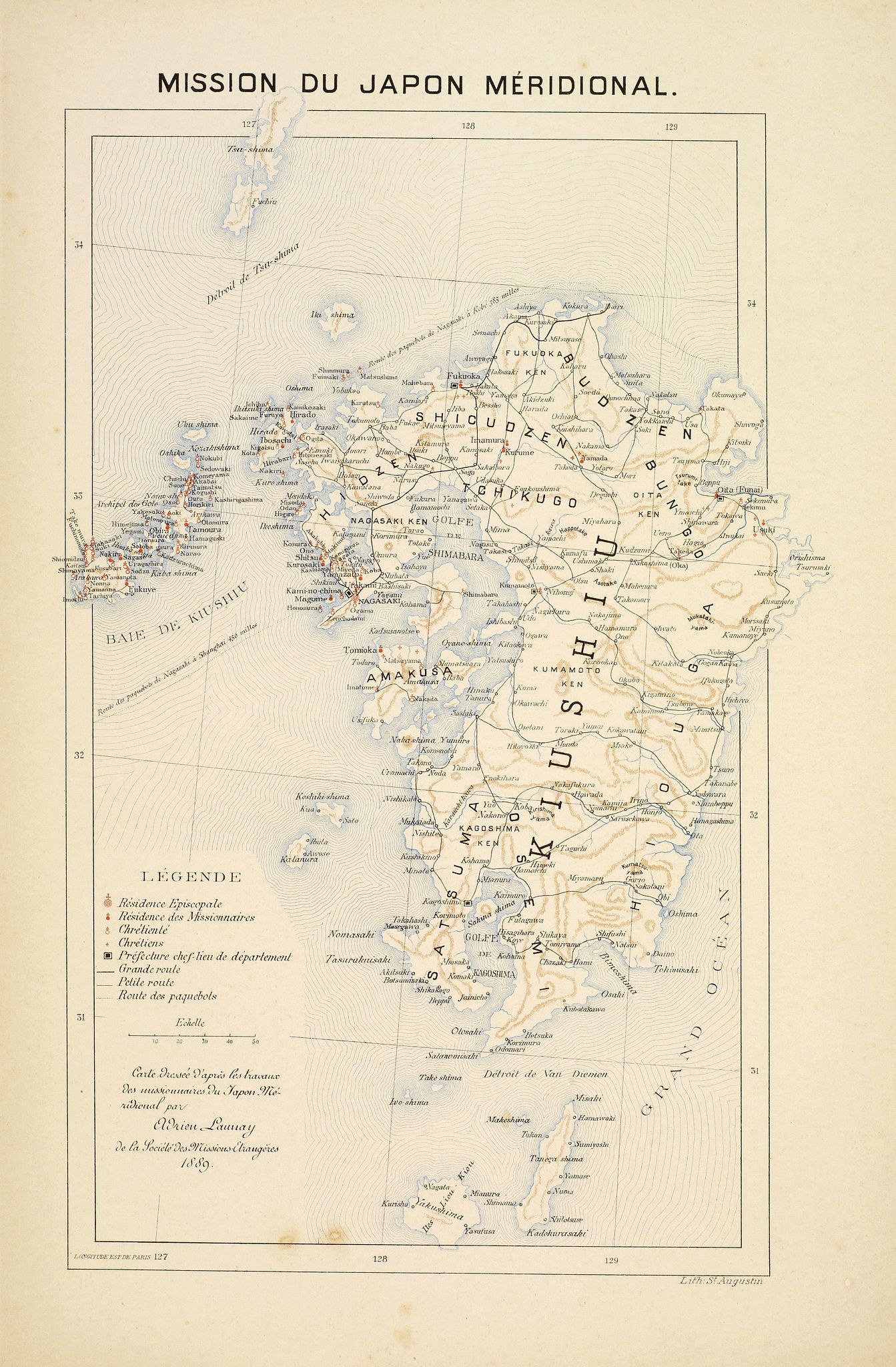 LAUNAY, A., Mission du Japon méridional. (Kyushu), antique map, old maps