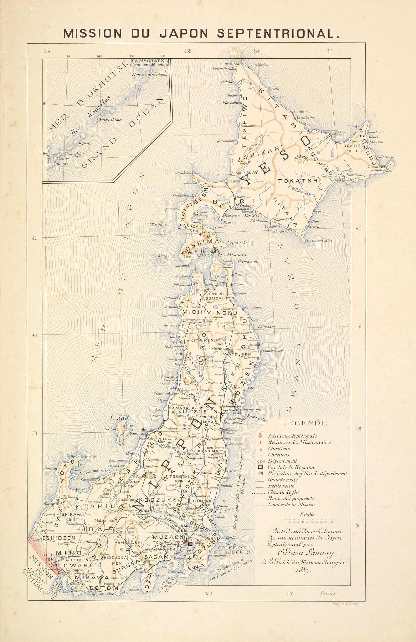 LAUNAY, A., Mission du Japon central., antique map, old maps