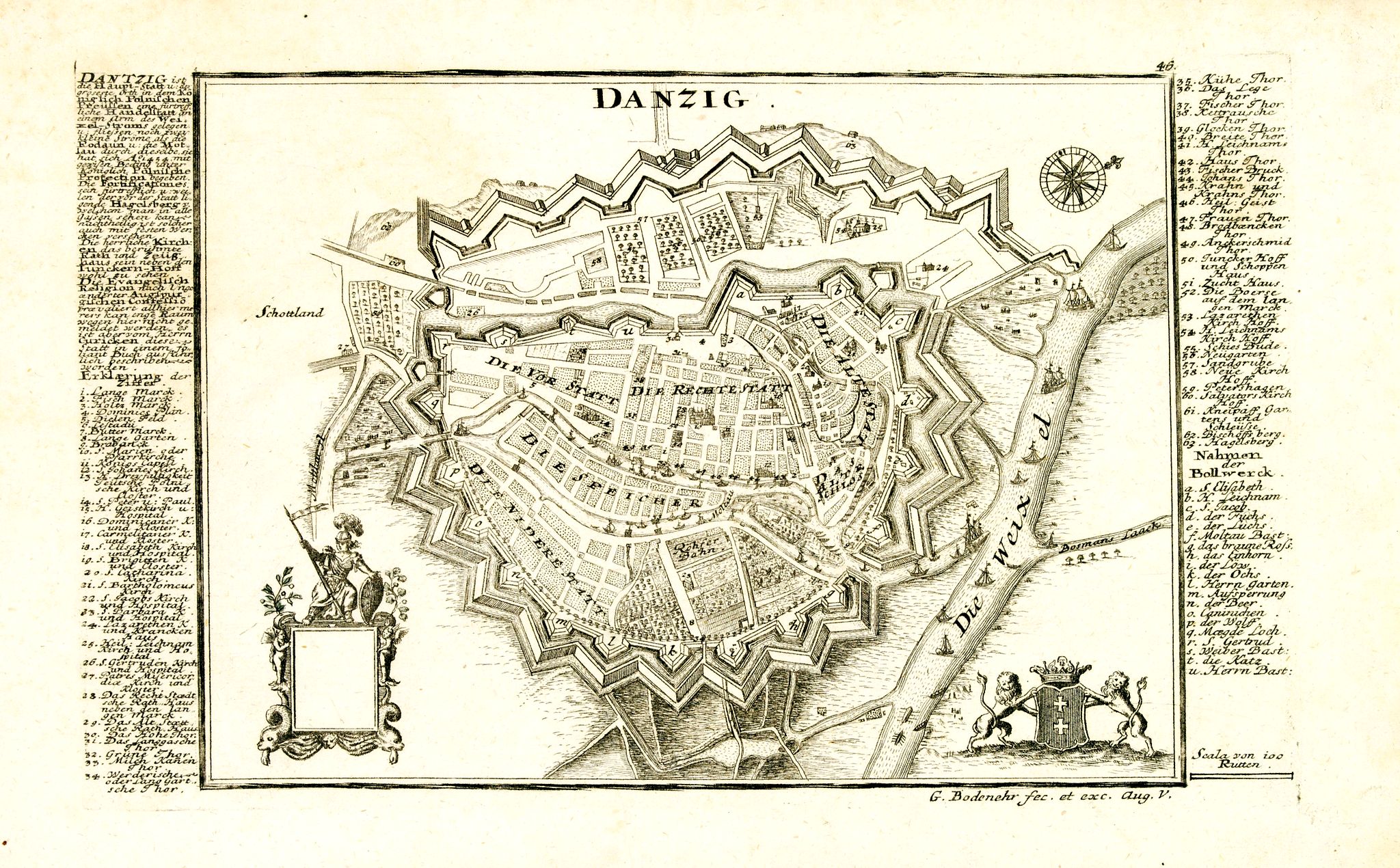 BODENEHR, G., Danzig., antique map, old maps