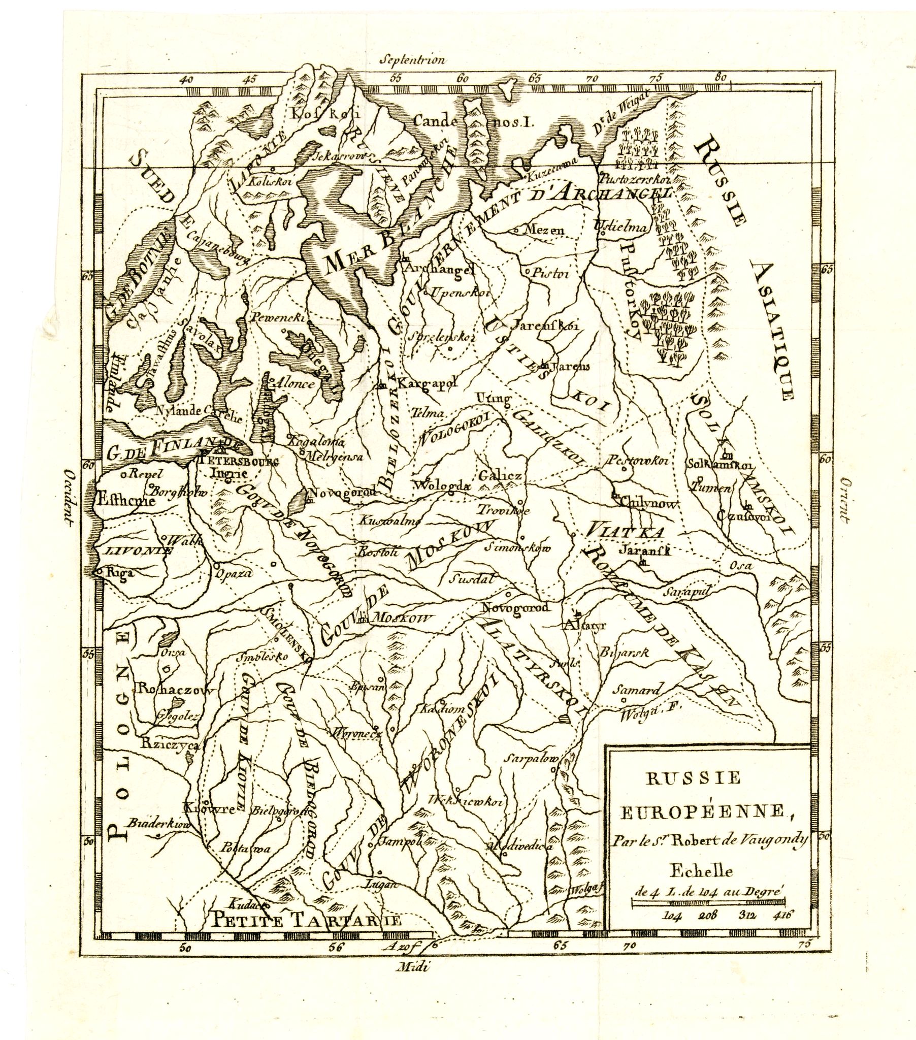 ROBERT DE VAUGONDY, G., Russie Européenne . . ., antique map, old maps