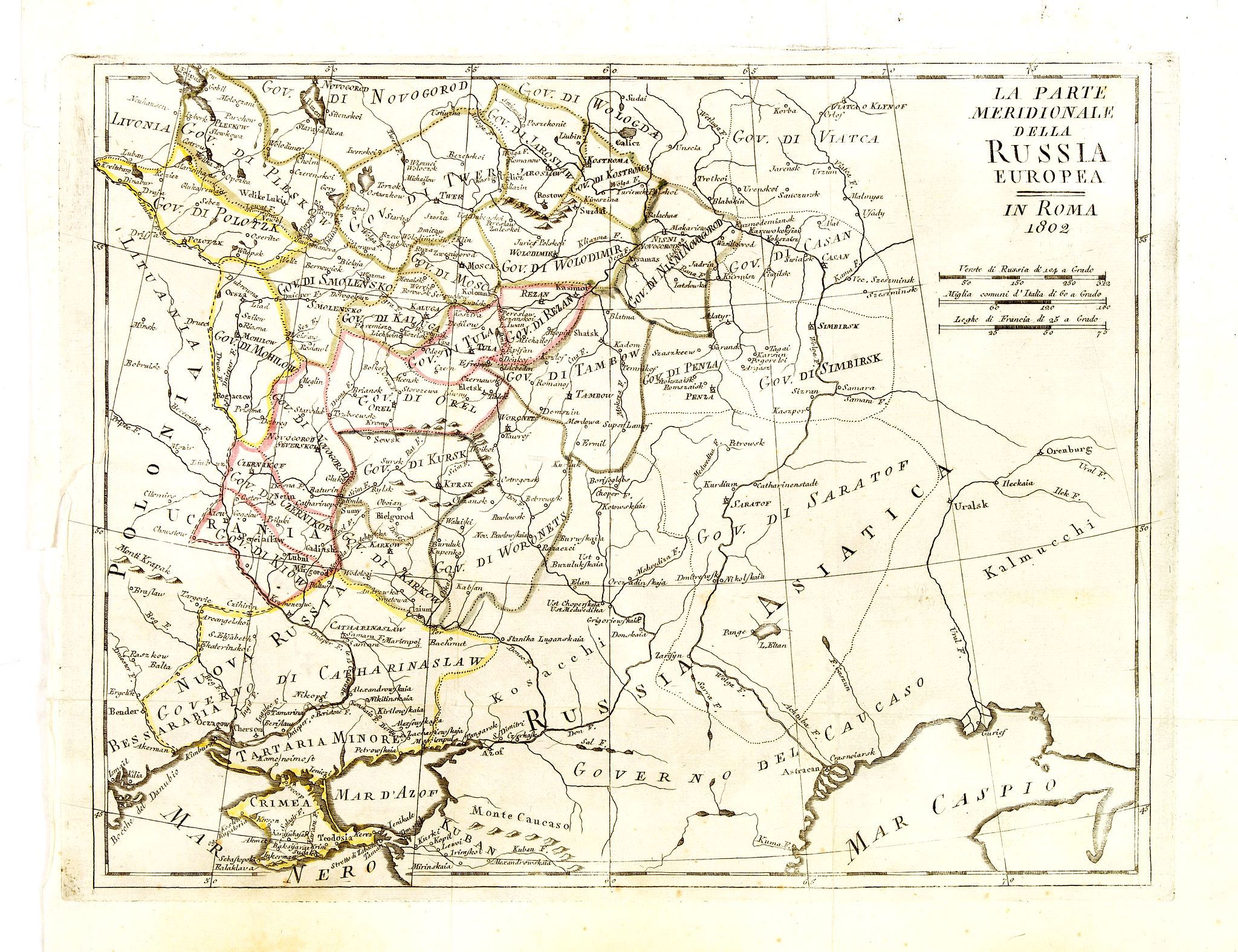 ANONYMOUS, La parte meridionale della Russia Europea in Roma 1802, antique map, old maps