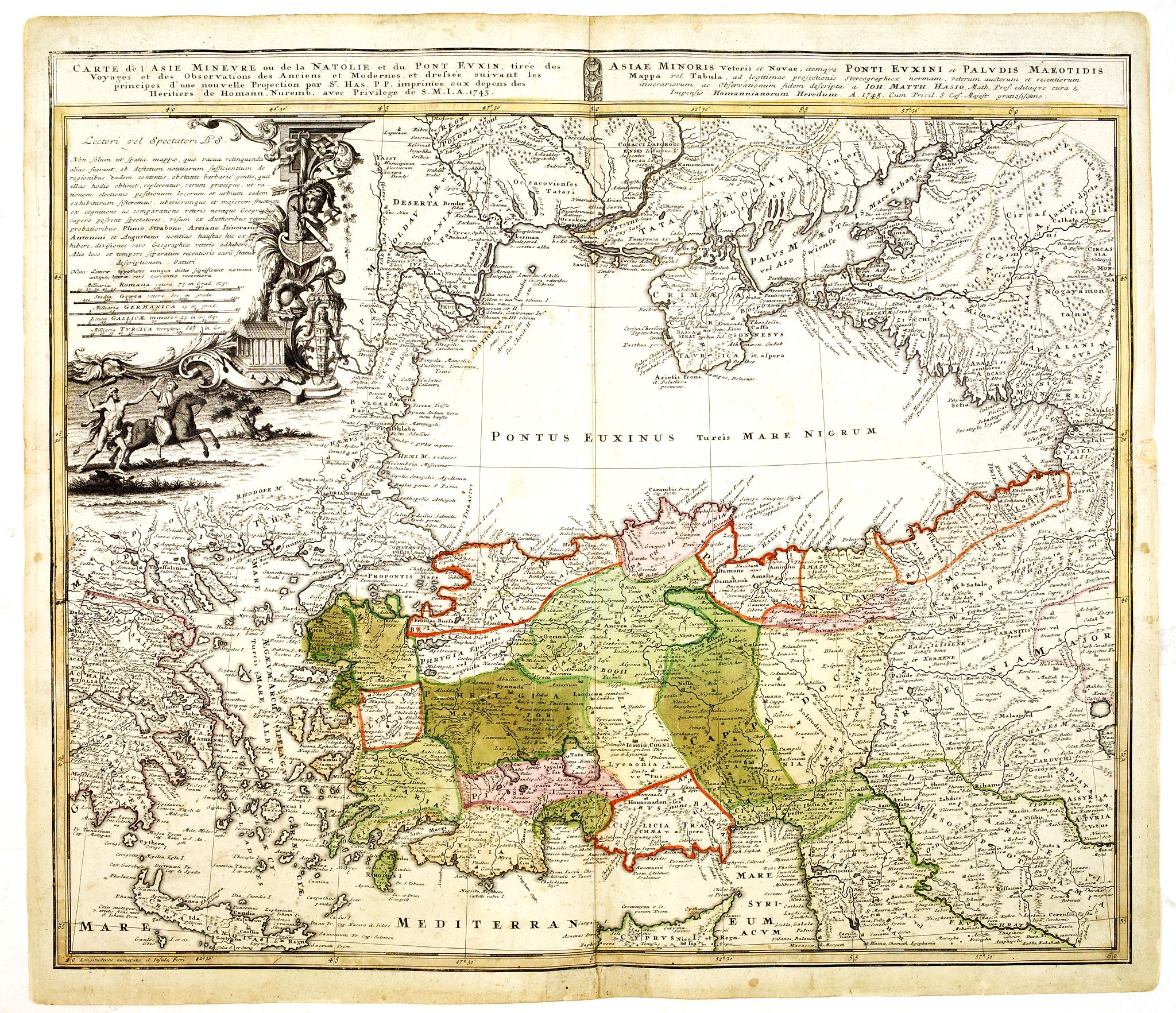 HOMANN HEIRS., Carte de L'Asie Mineure ou de la Natolie et du Pont Euxin, antique map, old maps