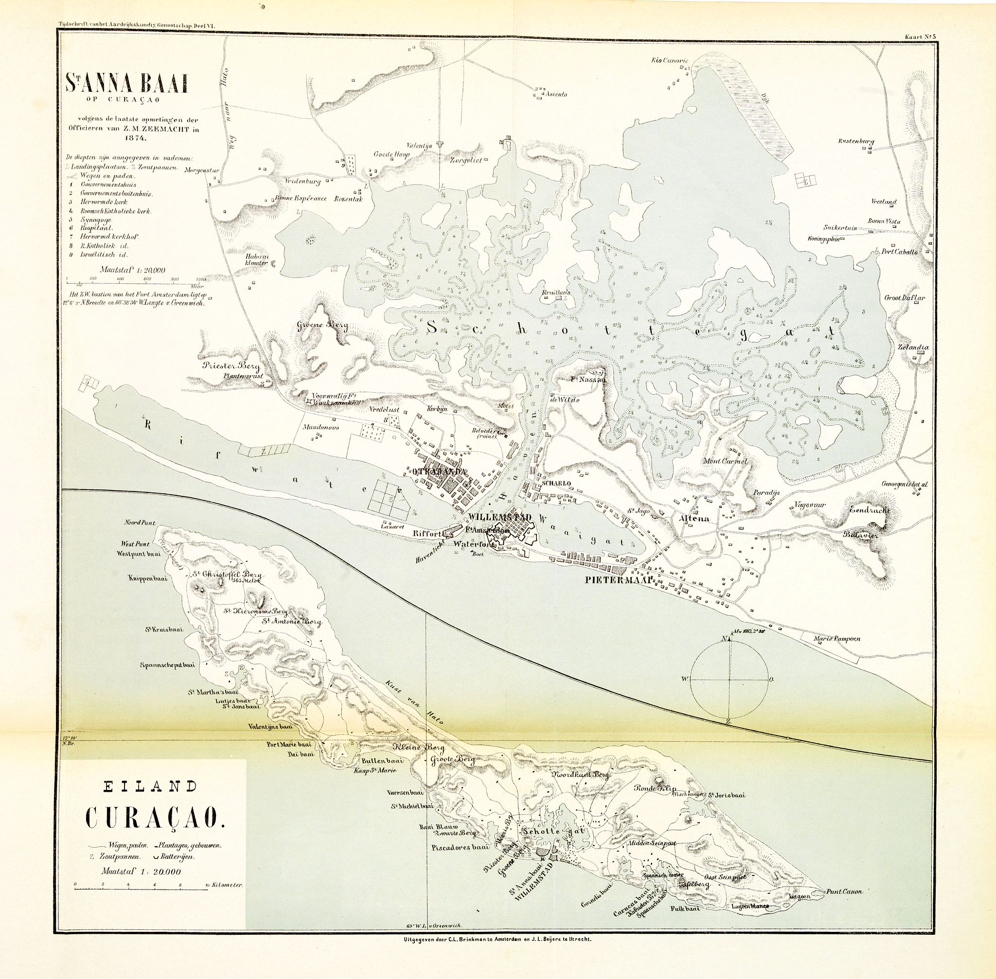 KUYPER, J., St. Anna Baai op Curaçao. / Eiland Curaçao., antique map, old maps