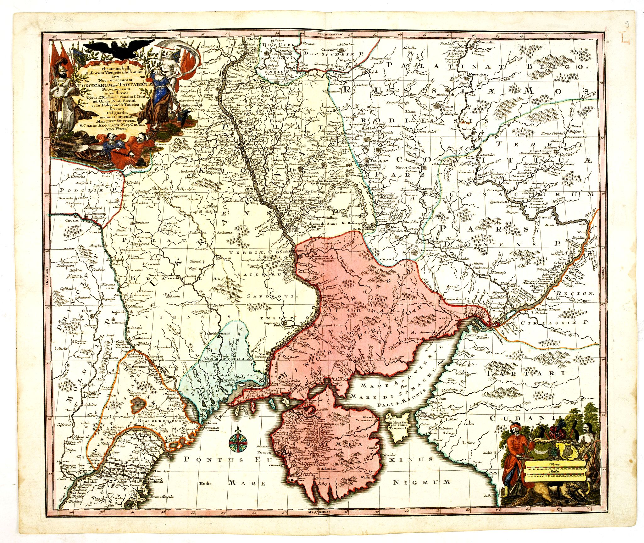 SEUTTER, M., Theatrum belli Russorum Victoriis illustratum sive Nova et accurata Turcicarum et Tartaricum. . ., antique map, old maps