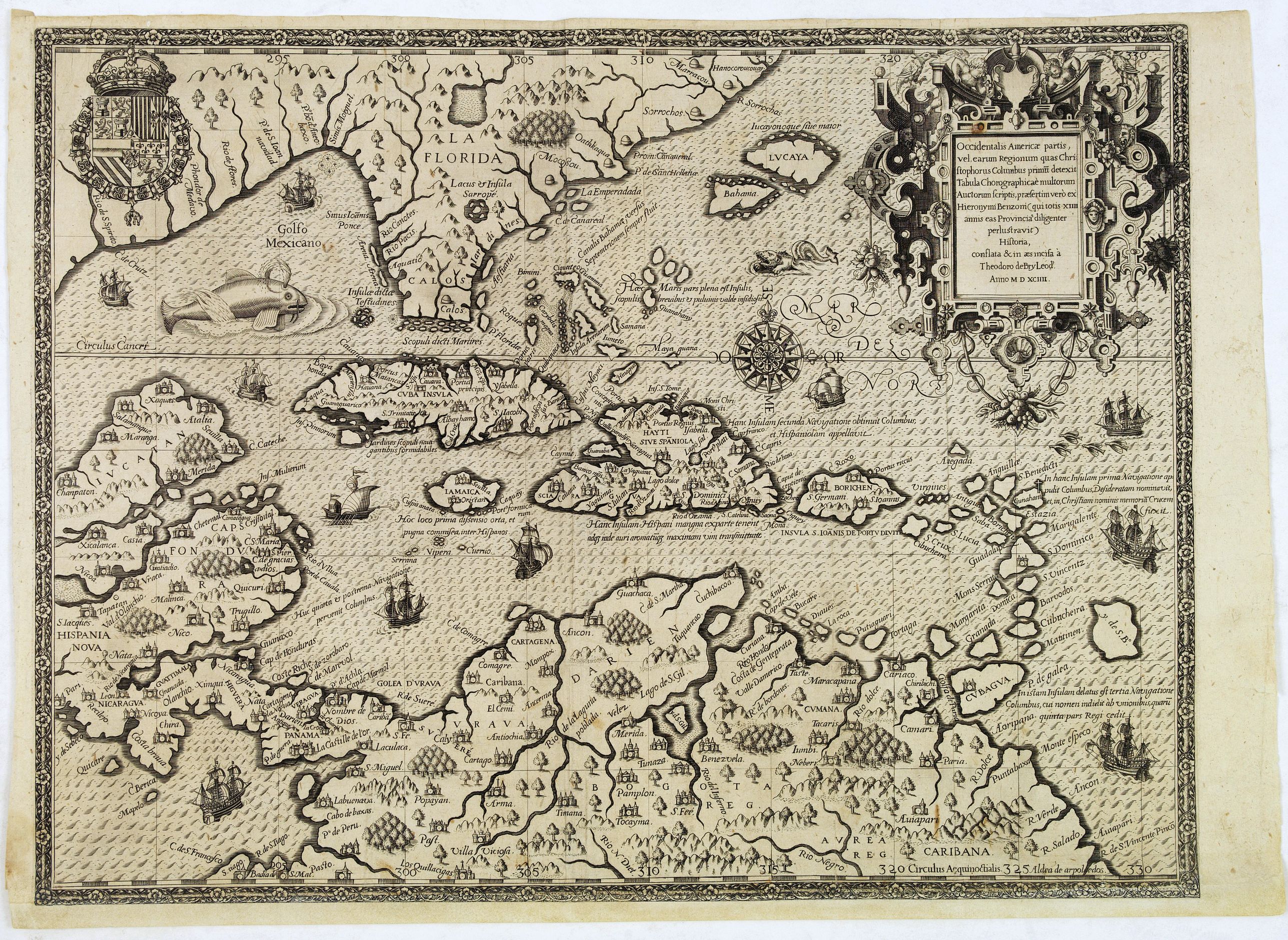 DE BRY, Th., Occidentalis Americae partis., antique map, old maps