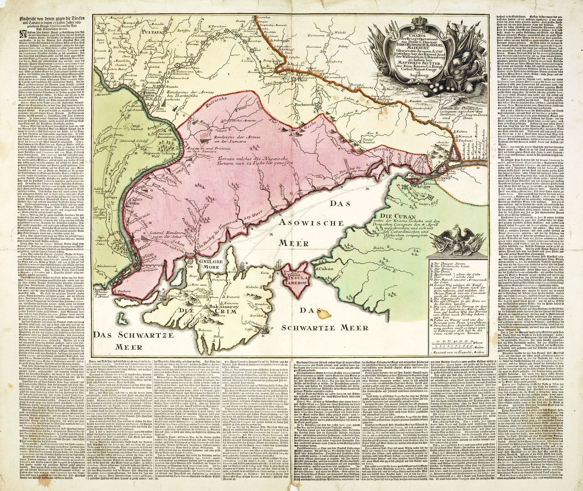 SEUTTER, M., Charte der Kriegs Operationen am Donn u: Dnieper Ihro Russisch Kayserl Majestaet Glorieusen Armeen A: 1736., antique map, old maps