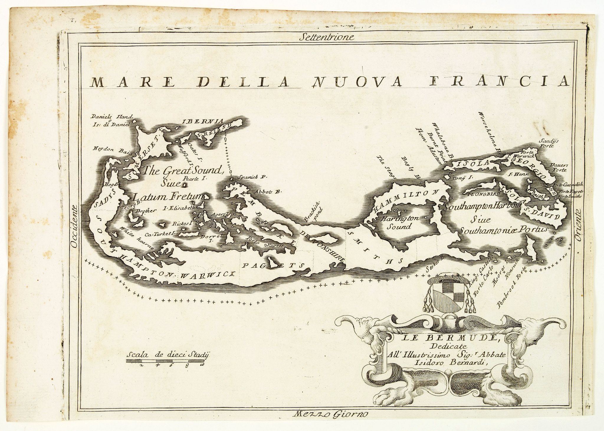CORONELLI, V.M., Le Bermude, Dedicate All'Illusstrissimo Sig:r Abbate Isidoro Bernardi., antique map, old maps