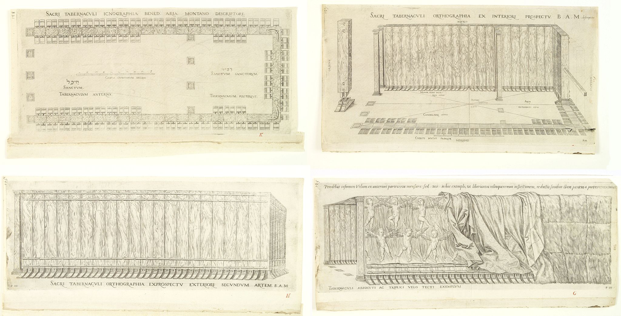 ARIAS MONTANUS, B., Sacri tabernaculi. . . (Four engravings of the Holy Tabernacle.), antique map, old maps