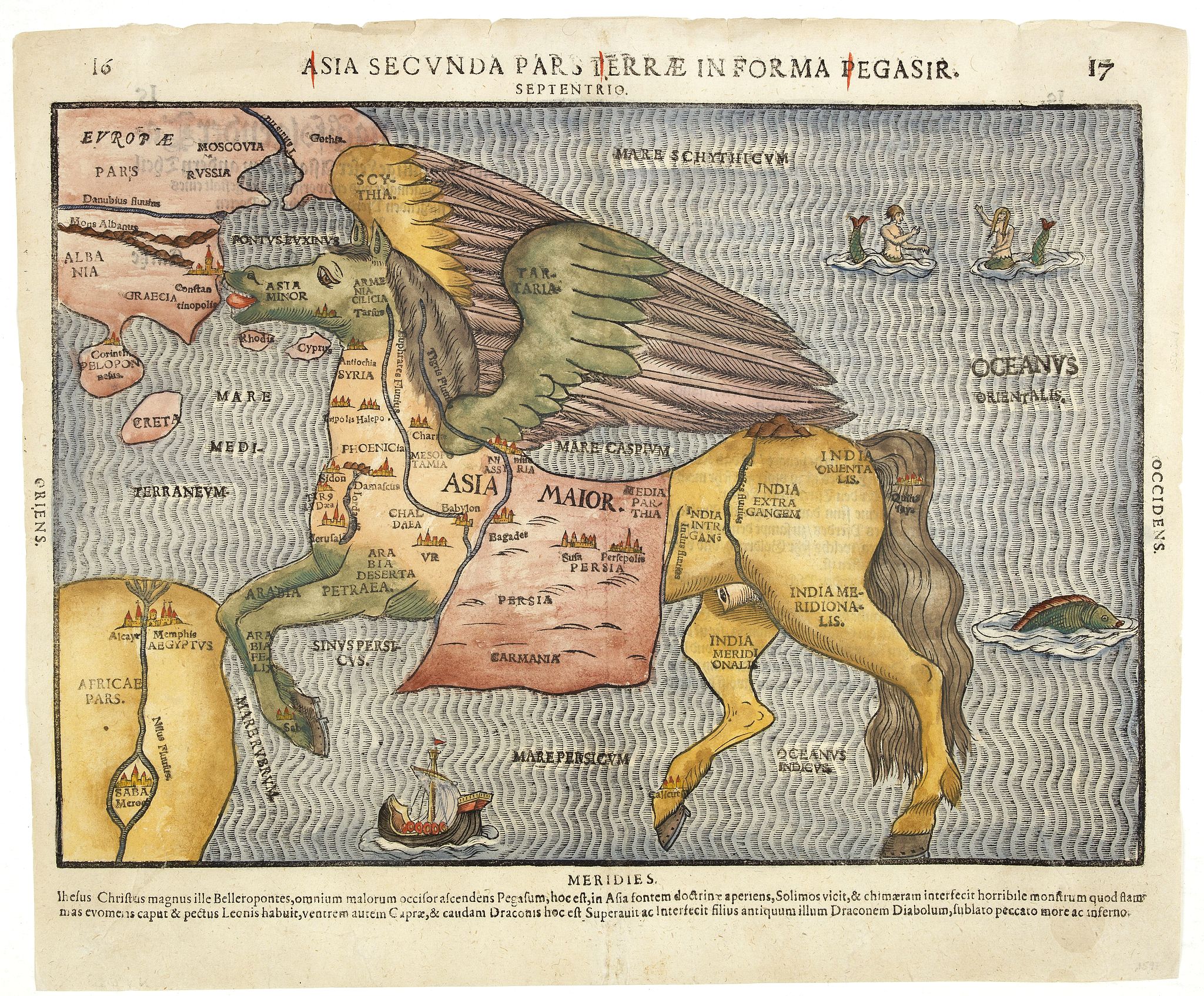 BÜNTING, H., Asia secunda pars terrae in forma Pegasi., antique map, old maps