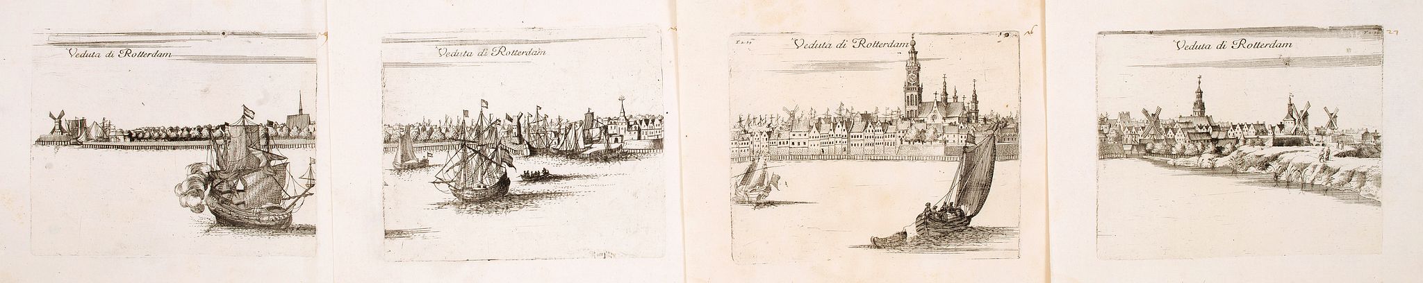 CORONELLI, V.M., Veduta di Rotterdam (4 sheet view of Rotterdam), antique map, old maps