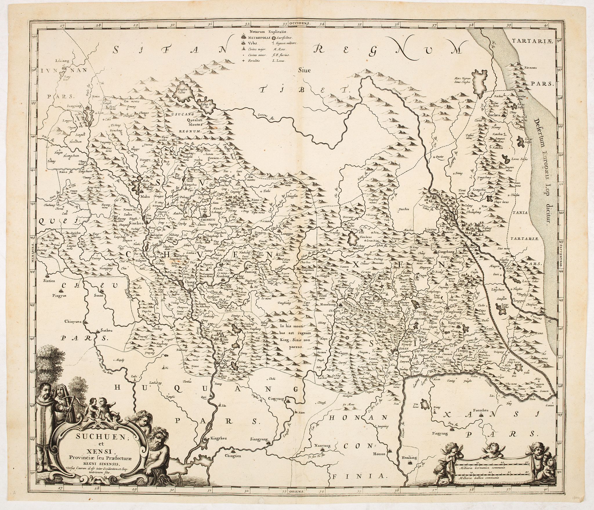 JANSSONIUS, J., Suchuen et Xensi, Provinciae seu Praefecturae Regni Sinensis. . ., antique map, old maps