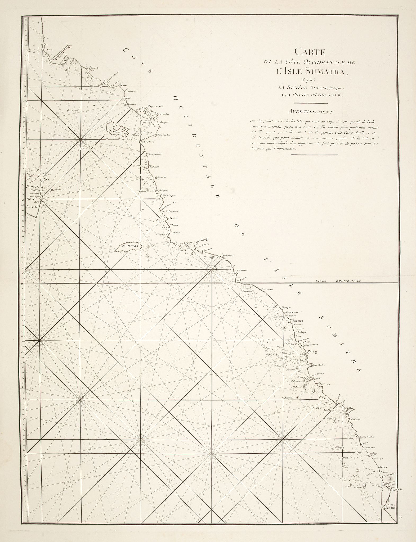 D'APRES DE MANNEVILLETTE., Carte de la Côte occidentale de l\'Isle de Sumatra. . ., antique map, old maps
