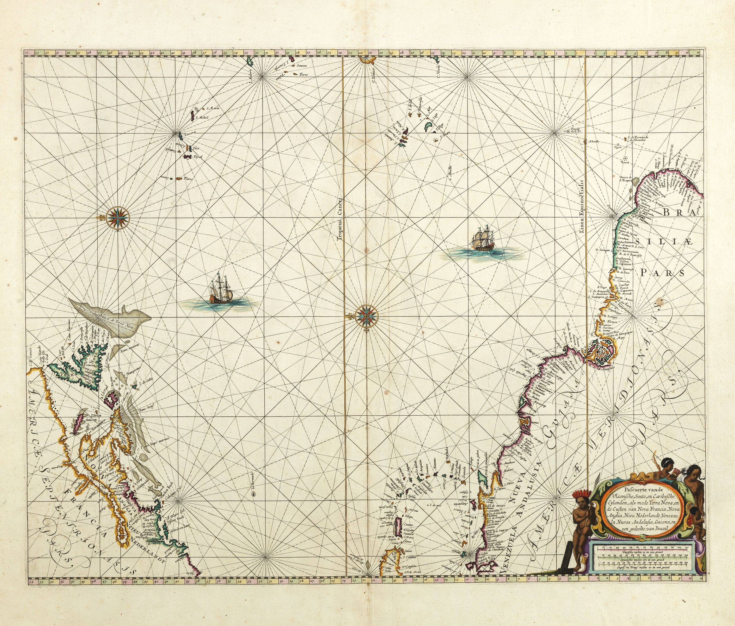 GOOS, P., .Pascaerte vande Vlaemsche, Soute, en Caribesche Eylanden, als mede Terra Nova,. . ., antique map, old maps