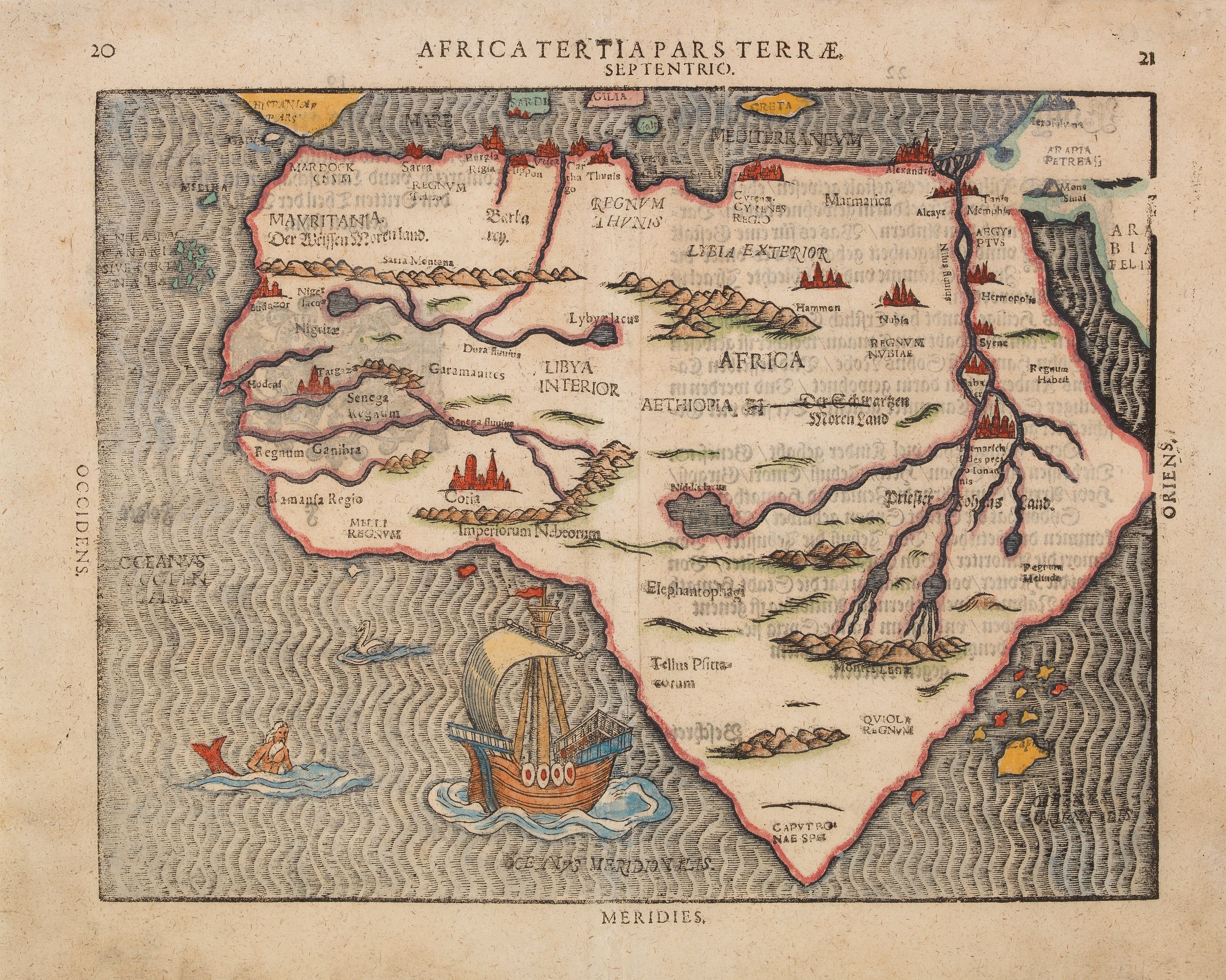 BÜNTING, H., Africa Tertia pars Terrae., antique map, old maps