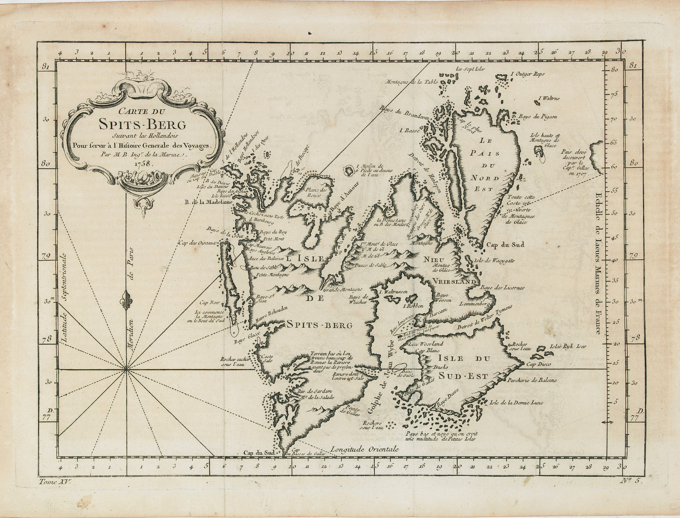 BELLIN, J.N., Carte Du Spits-Berg Suivant les Hollandois . . . 1758, antique map, old maps
