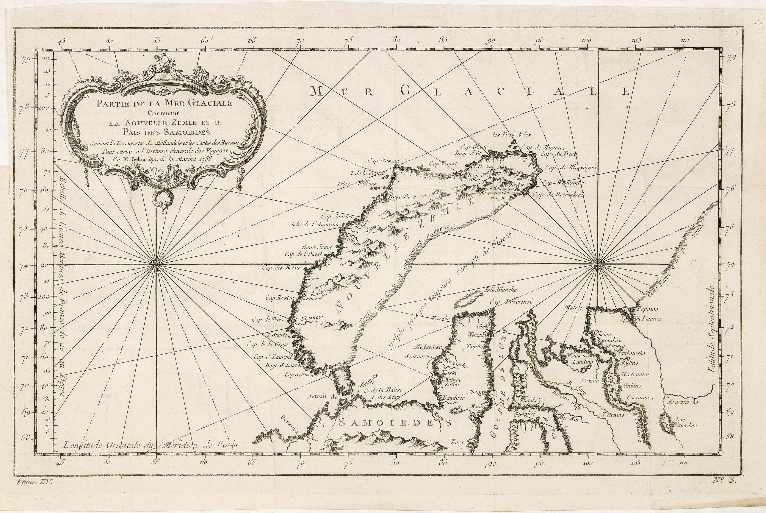 BELLIN, J.N., Partie De La Mer Glaciale Contenant La Nouvelle Zemble et Le Pais Des Samoiedes . . . 1758, antique map, old maps