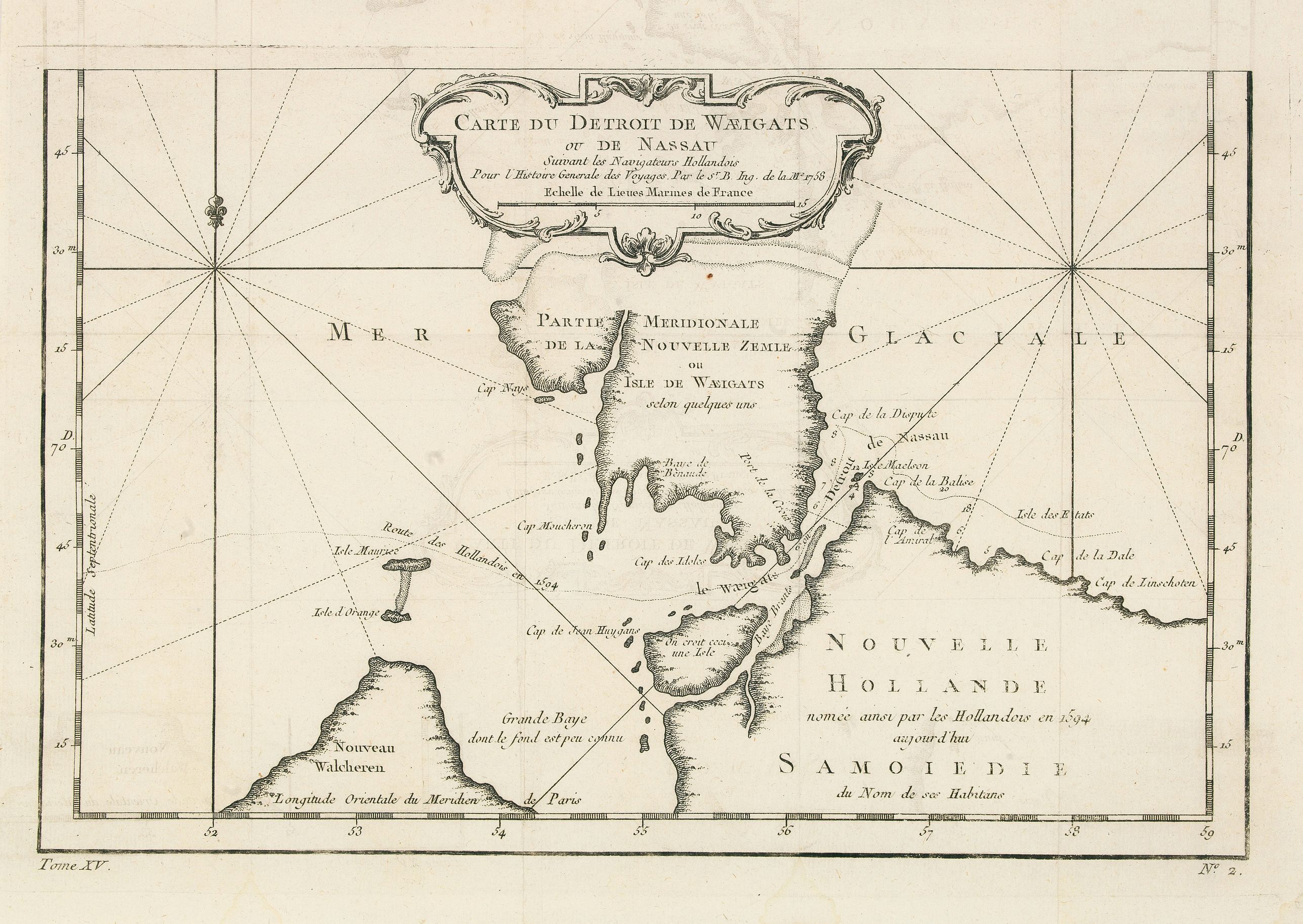 BELLIN, J.N., Carte du Detroit de Waigats ou de Nassau. . . 1758. N°.2., antique map, old maps