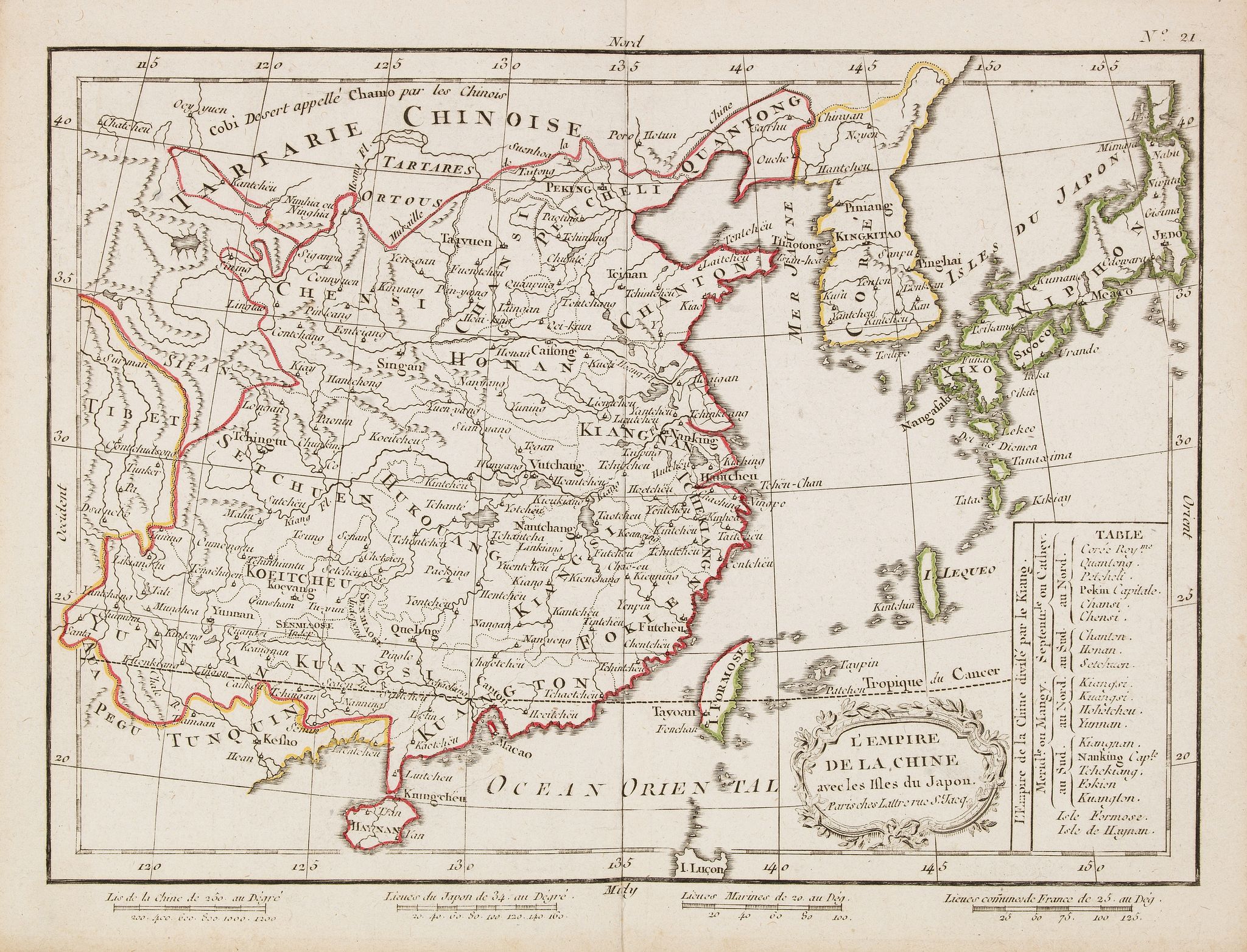 LATTRE, L'Empire de la Chine avec les isles du Japon., antique map, old maps