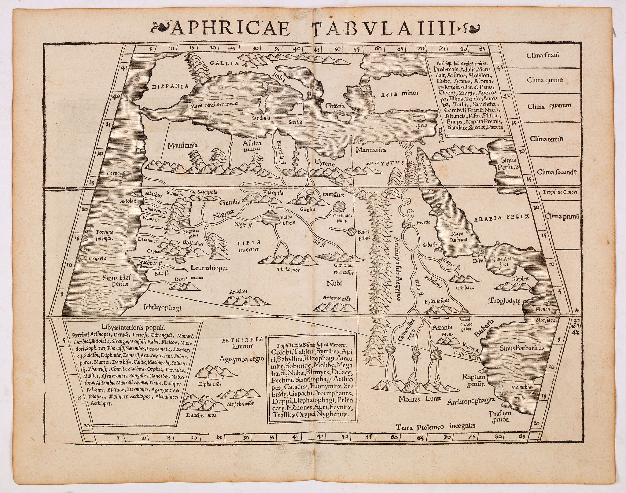 MÜNSTER, S., Aphricae Tabula III (Northern Africa and the Mediterranean, including Egypt.), antique map, old maps